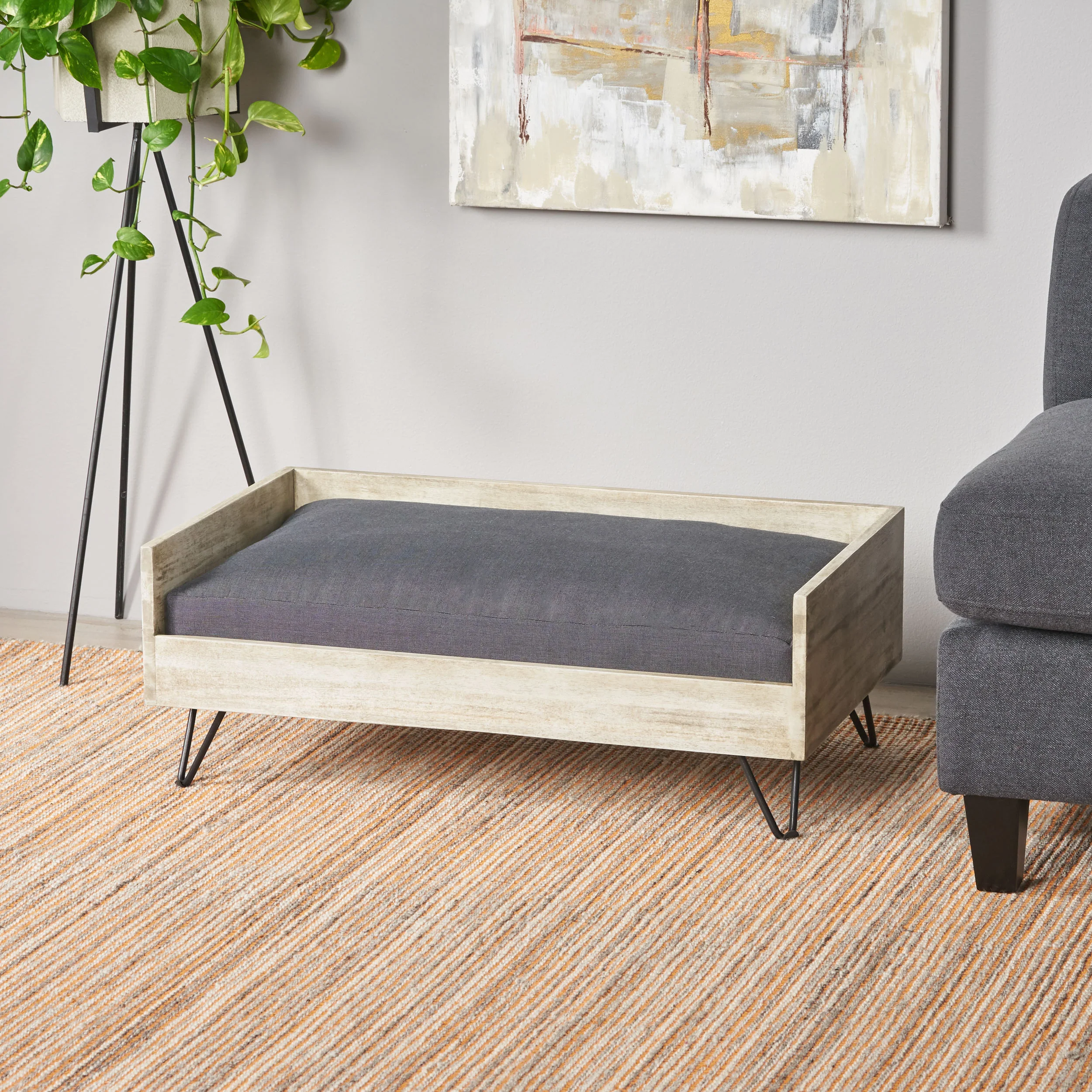 Ophelia Mid-Century Modern Cushioned Wood Frame Dog Bed - furnishings