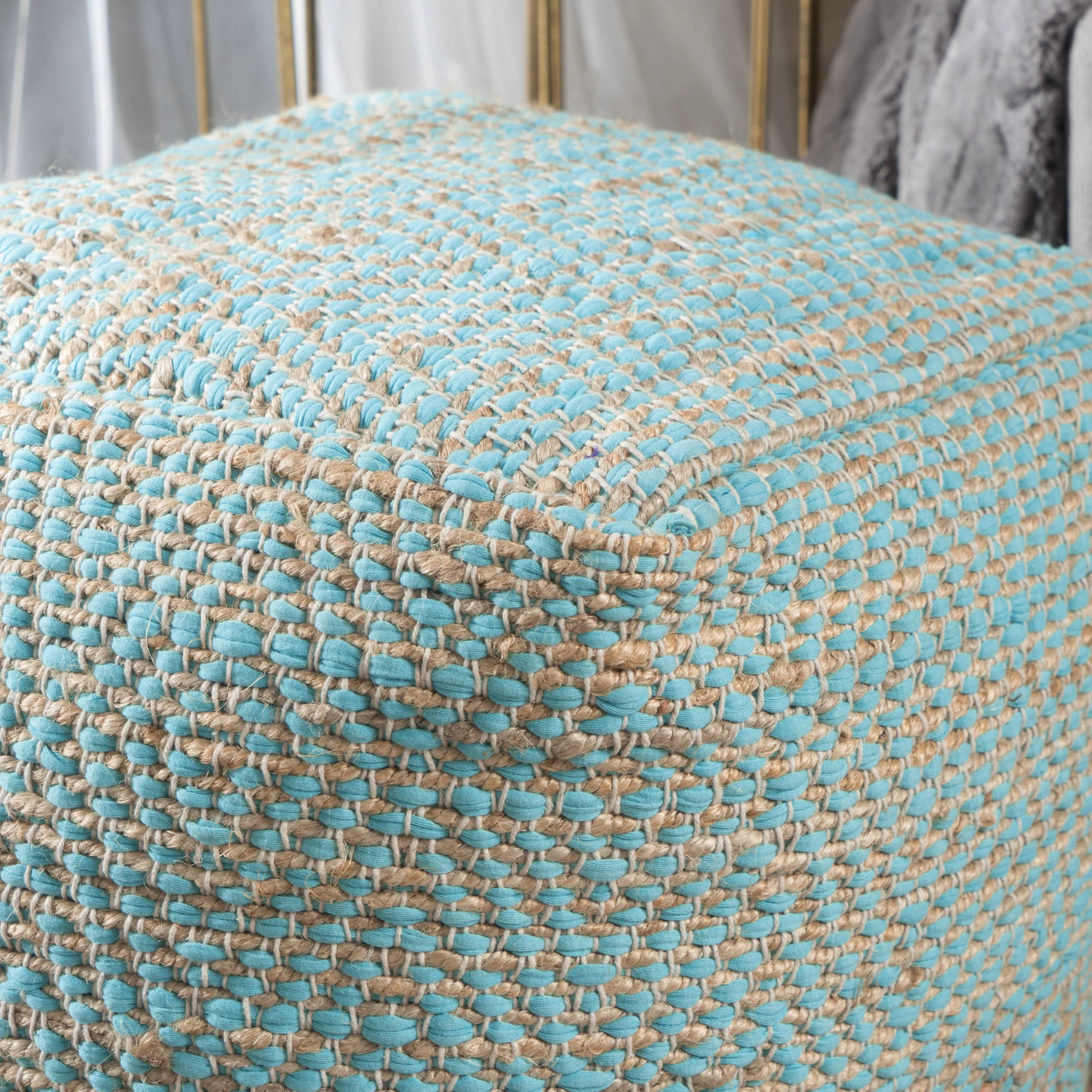 Ada Hand-Crafted Boho Fabric Cube Pouf - furnishings