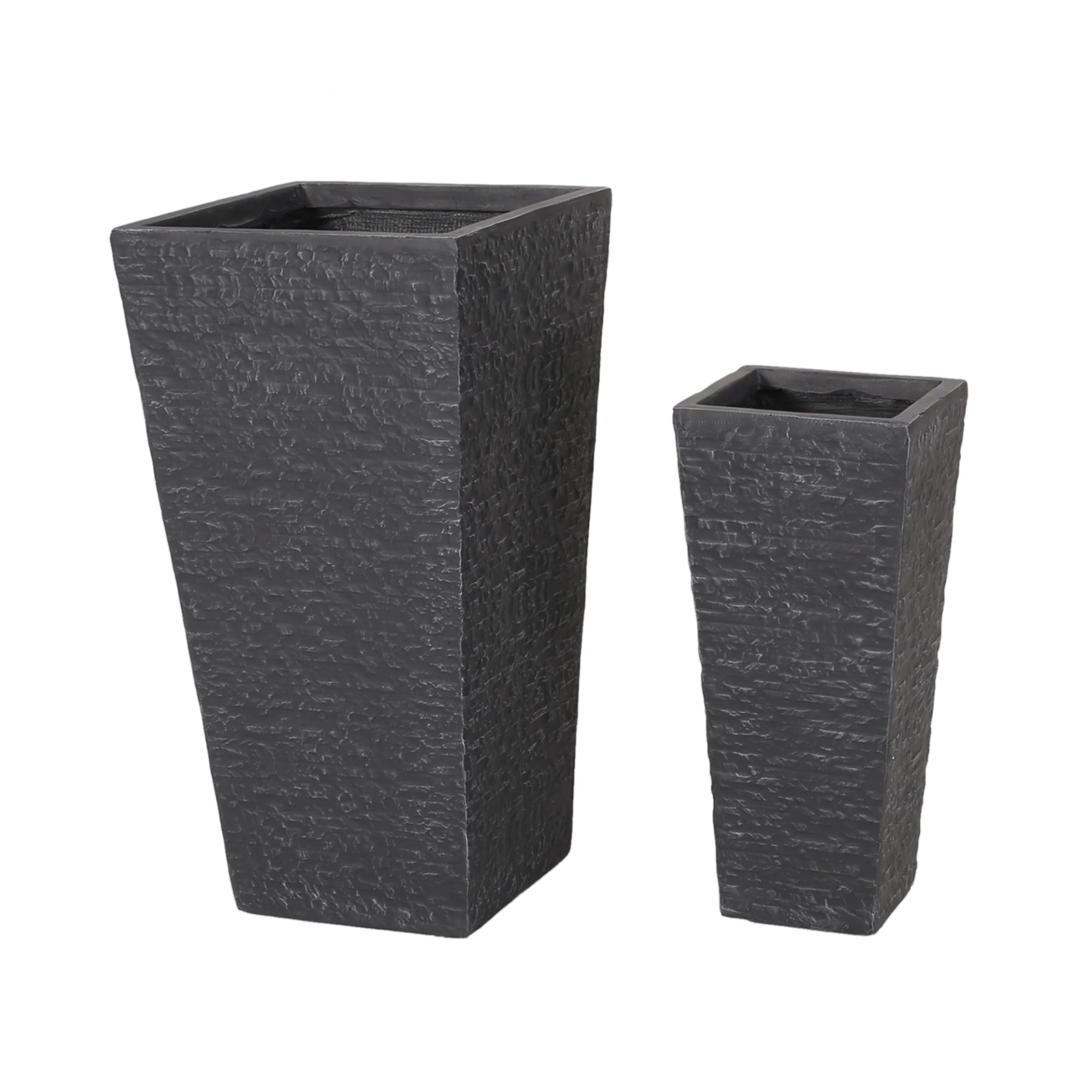 Tengren Outdoor Large and Small Cast Stone Planters, Set of 2, Gray - furnishings