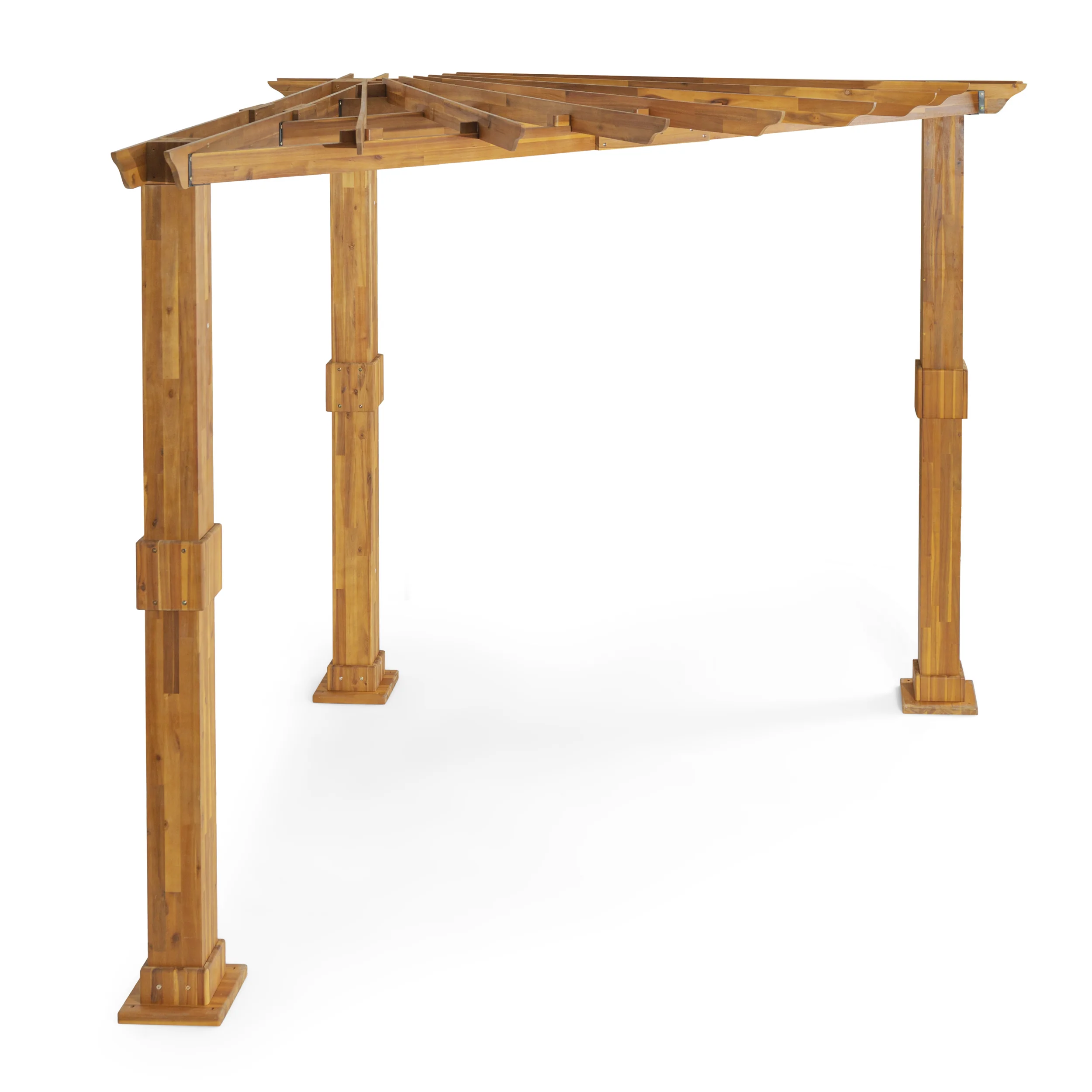 Cardan Outdoor Acacia Wood Triangle Pergola, Teak and Black - furnishings