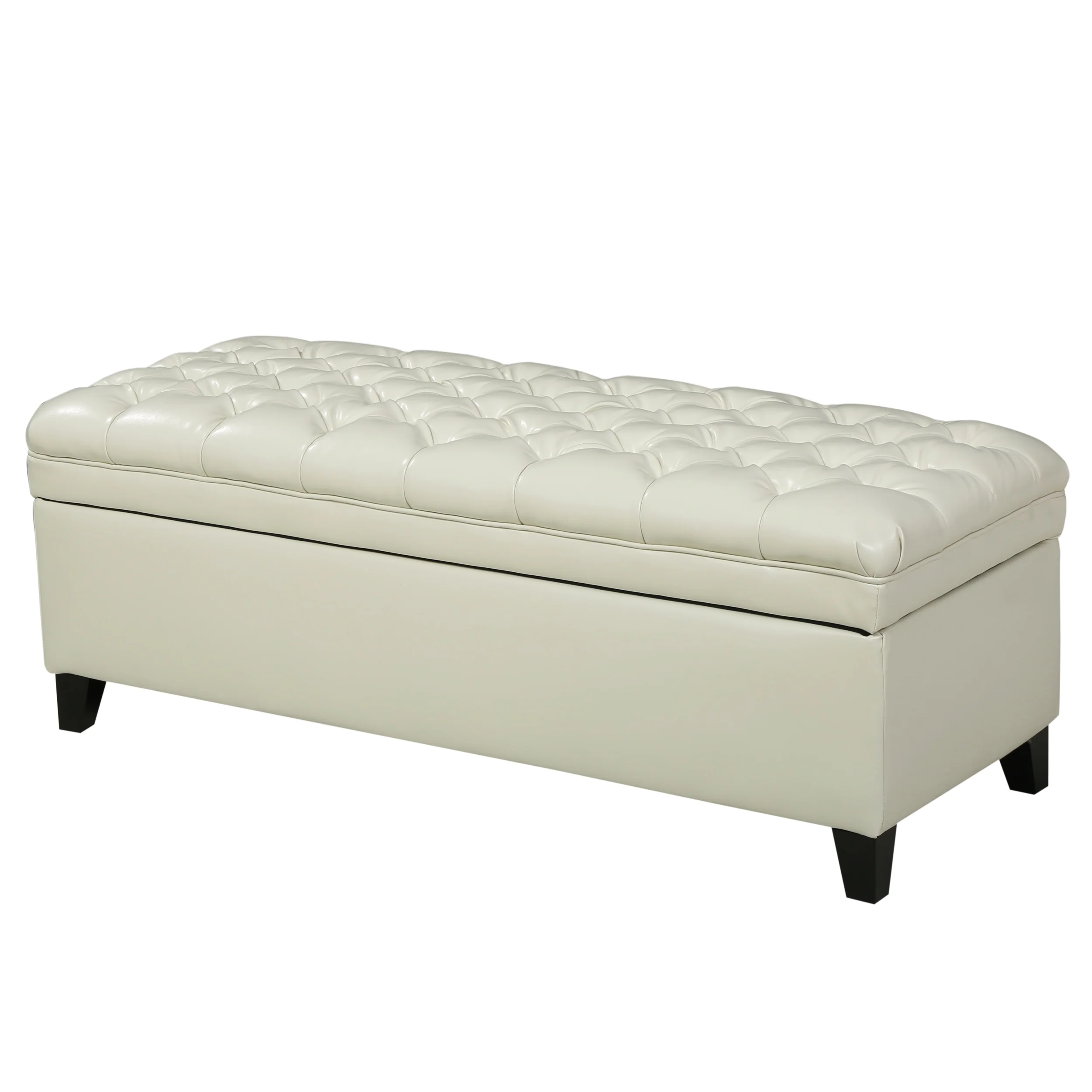Laguna Button Tufted Leather Storage Ottoman Bench - furnishings