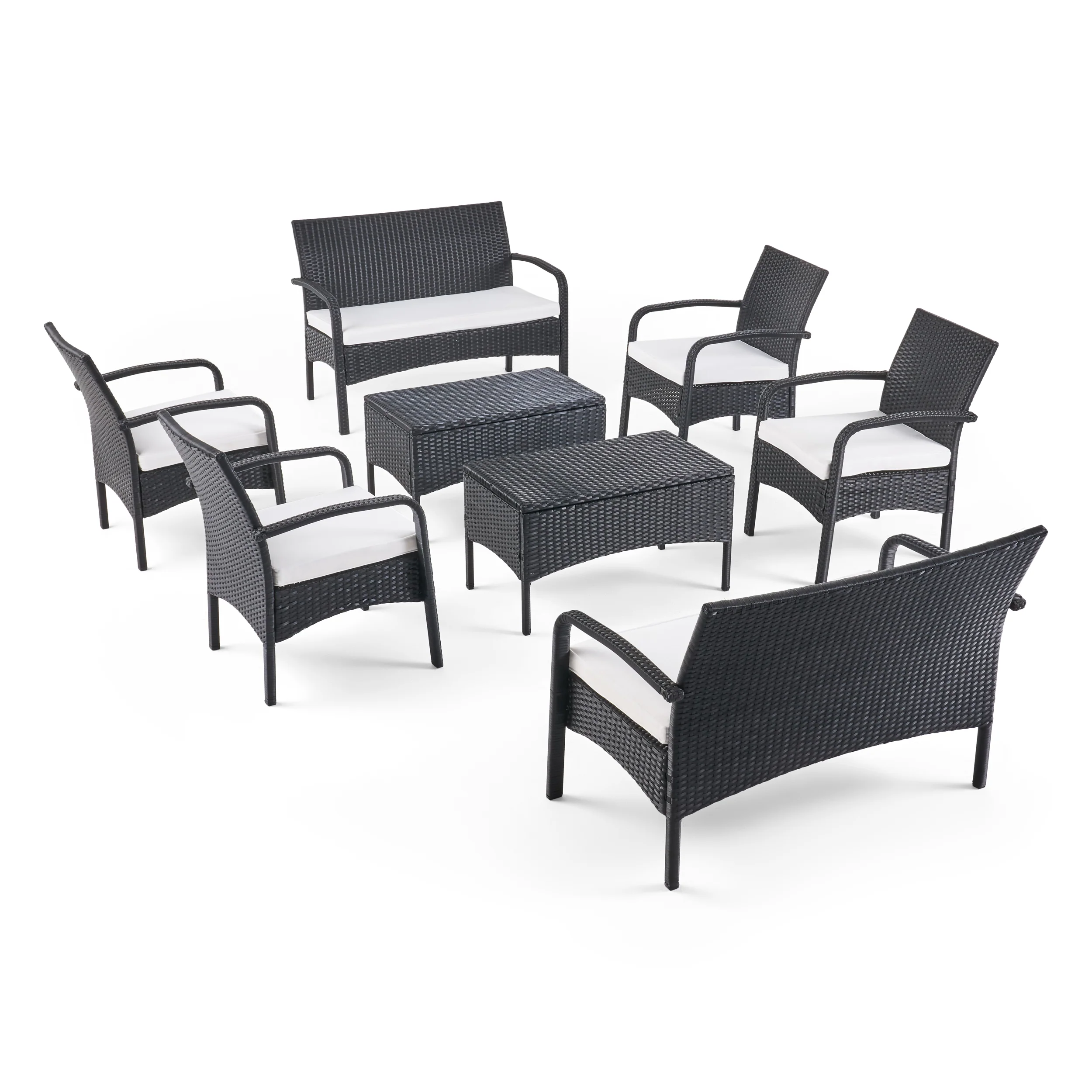 Carmela Outdoor 8 Seater Wicker Chat Set with Cushions - furnishings