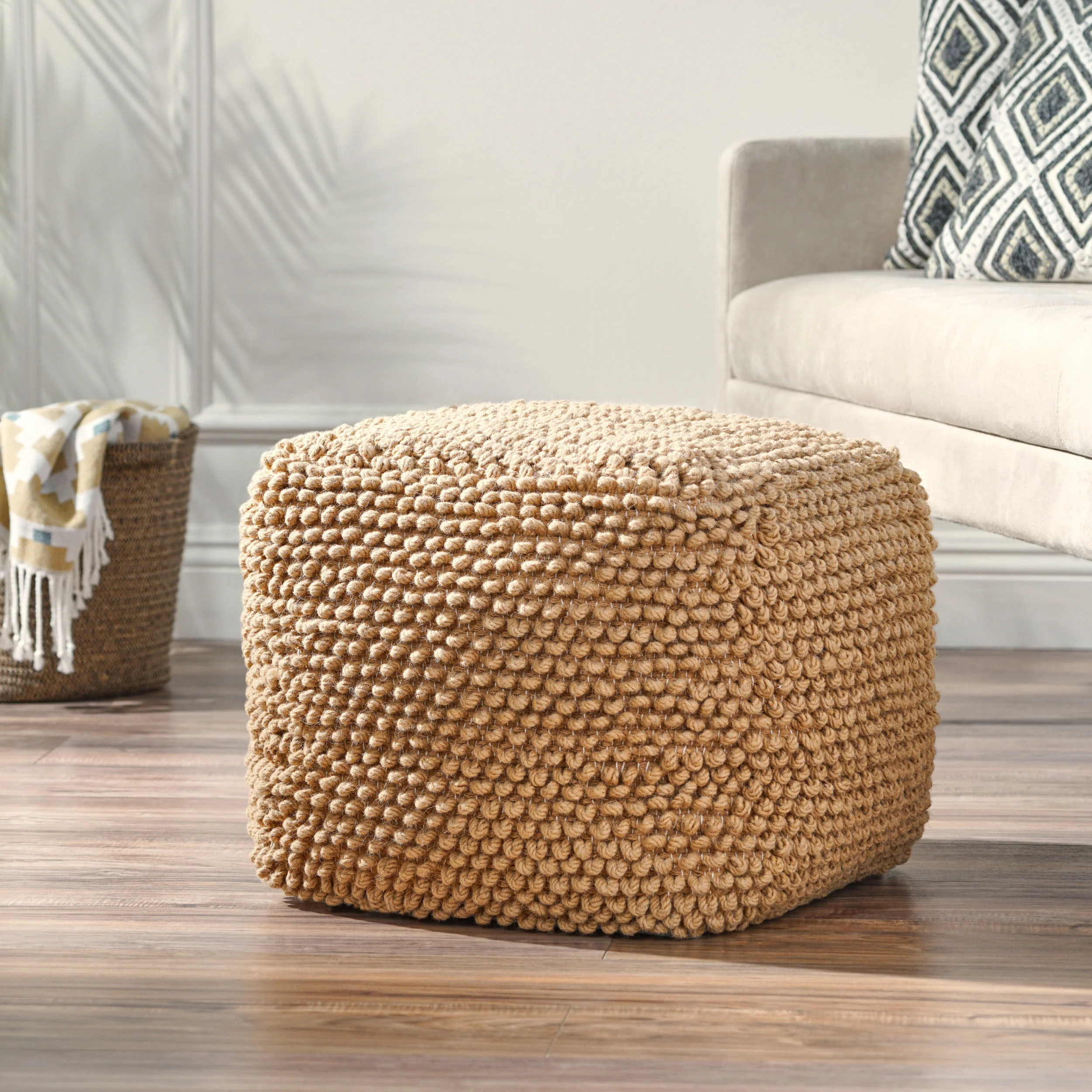 Devries Boho Handcrafted Tufted Fabric Cube Pouf - furnishings