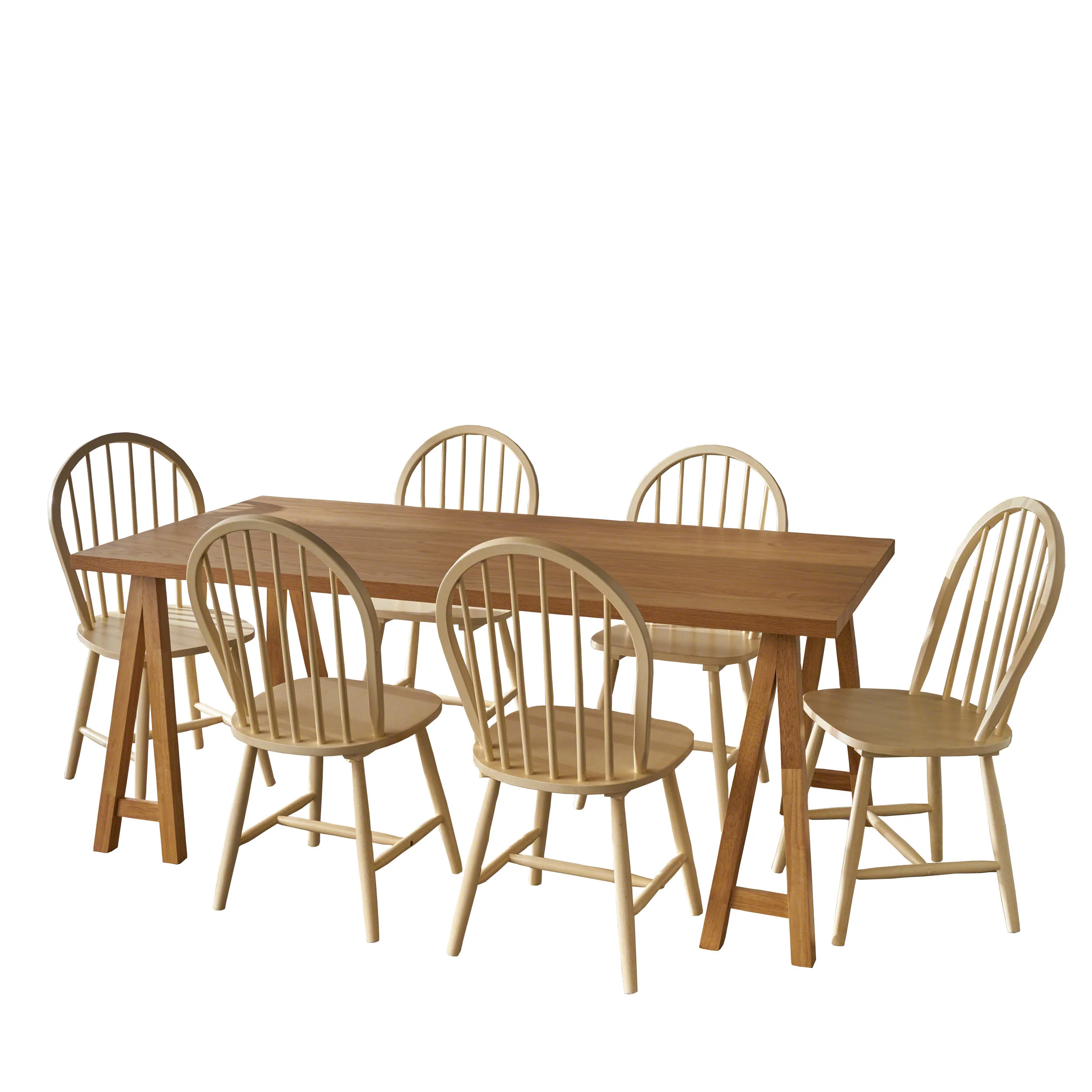Angela Farmhouse Cottage 7 Piece Faux Wood Dining Set with Rubberwood Chairs, Antique White - furnishings