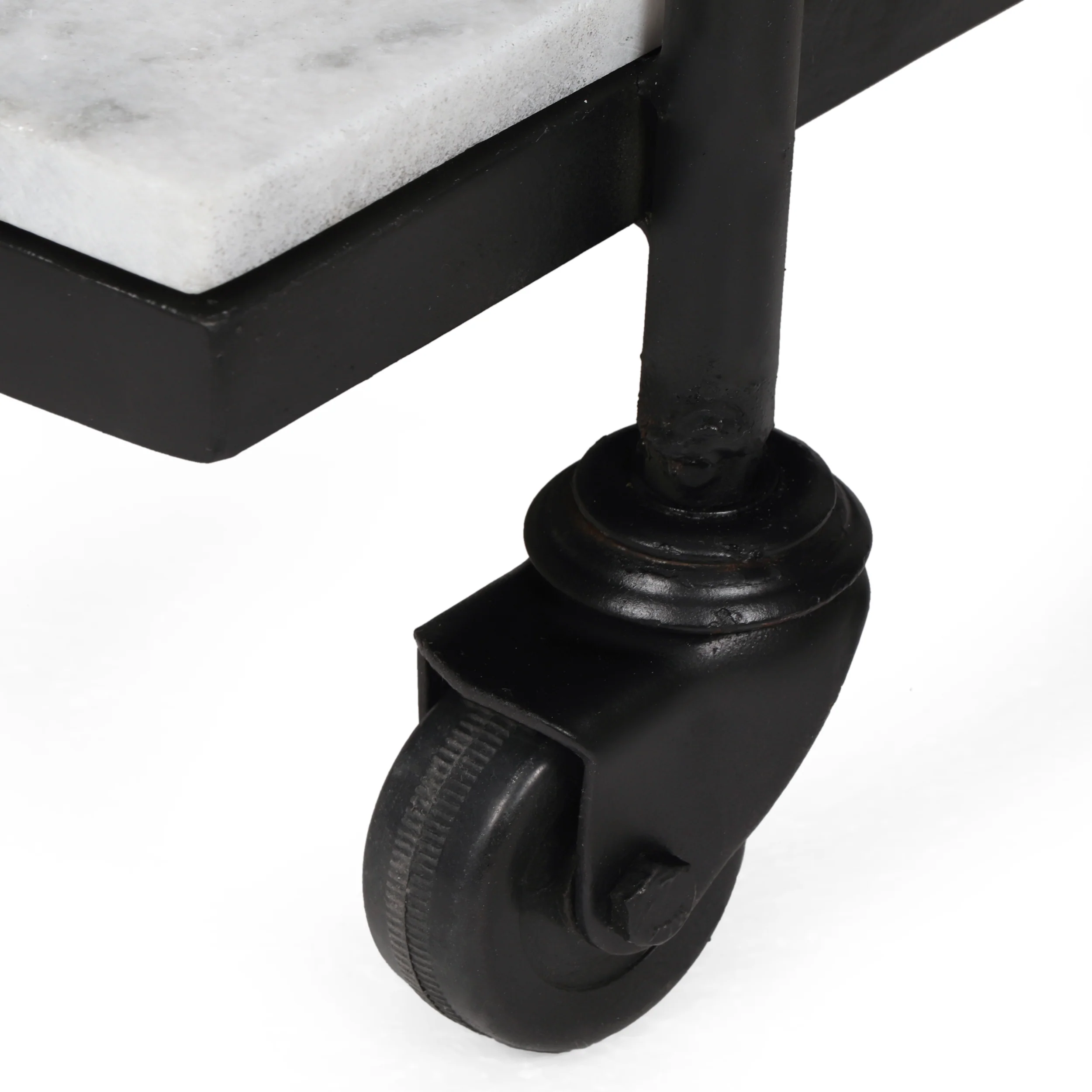 Maria Modern Glam 3 Tier Bar Cart with Marble Shelving, Black and White - furnishings