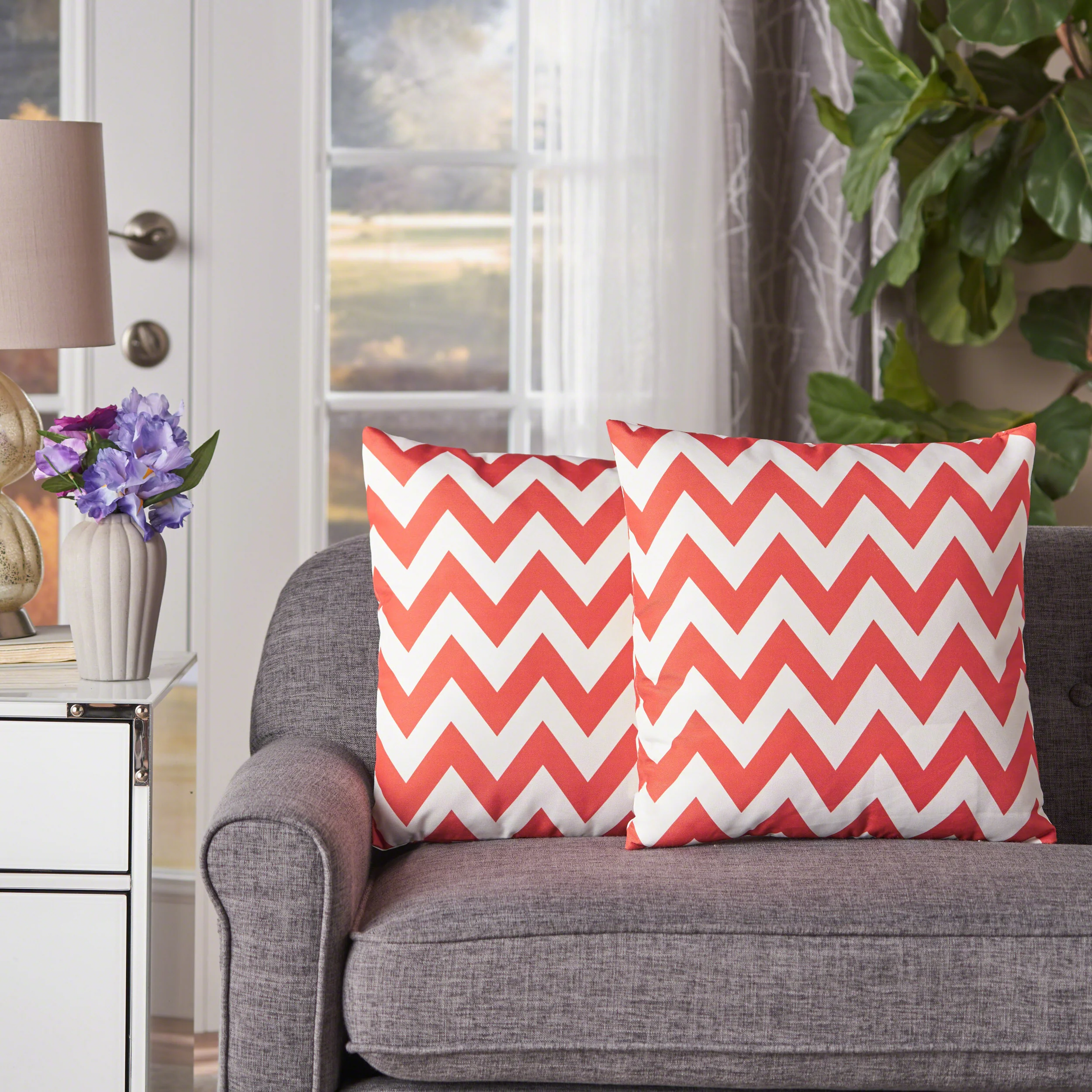 Ernest Indoor Zig Zag Striped Water Resistant Square Throw Pillows (Set of 2) - furnishings