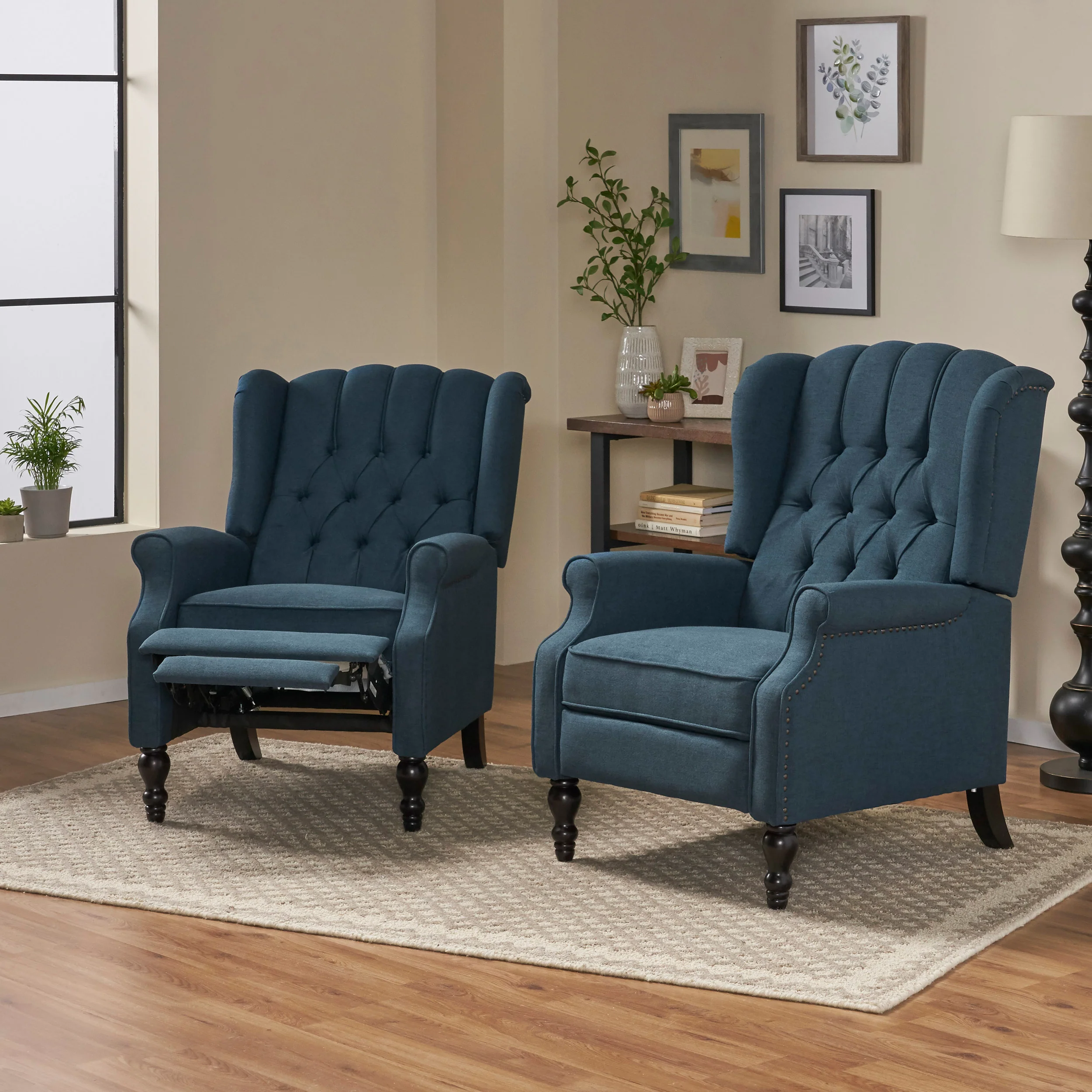Elizabeth Contemporary Tufted Fabric Recliner (Set of 2) - furnishings