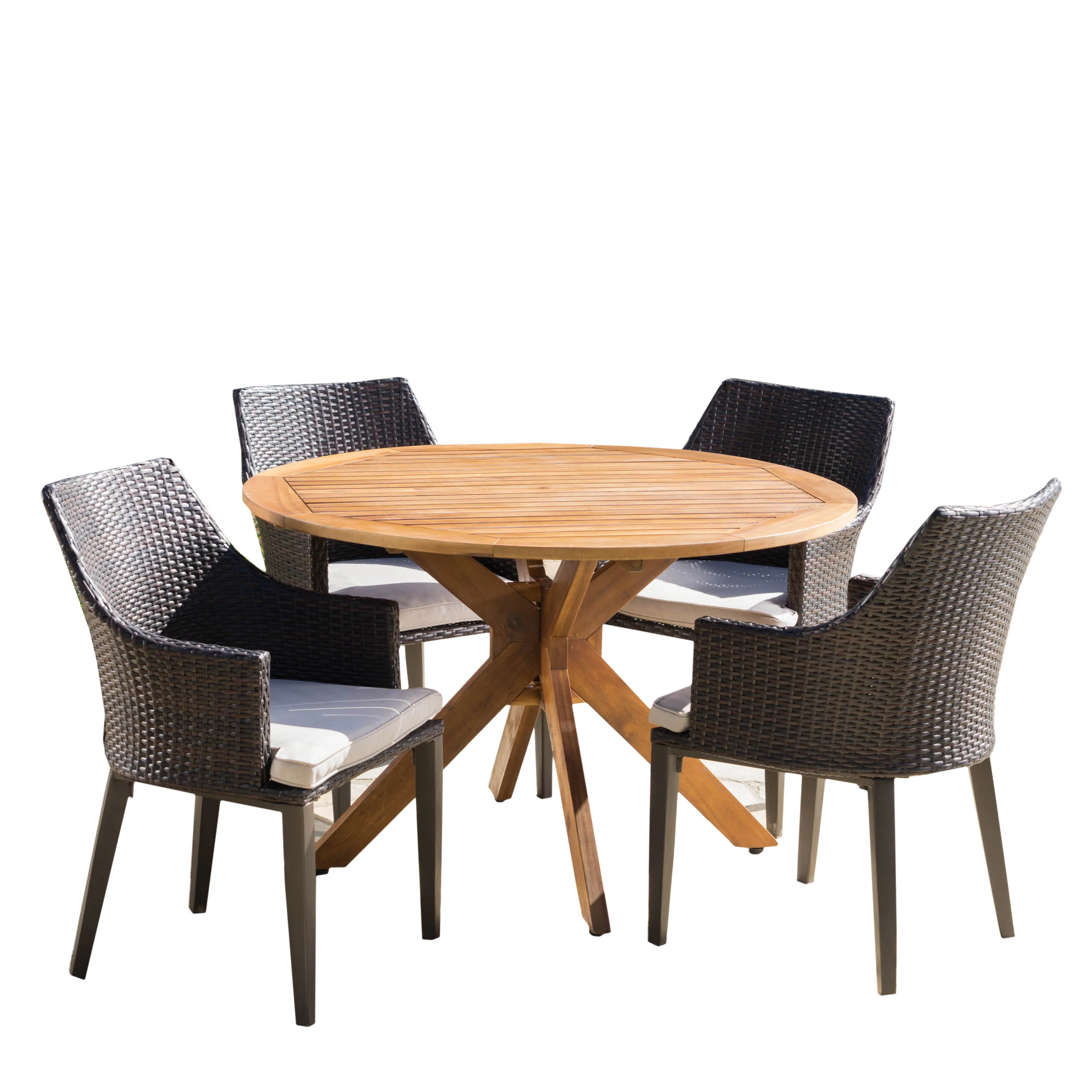 Ryanne Outdoor 5 Piece Multi-brown Wicker Round Dining Set - furnishings