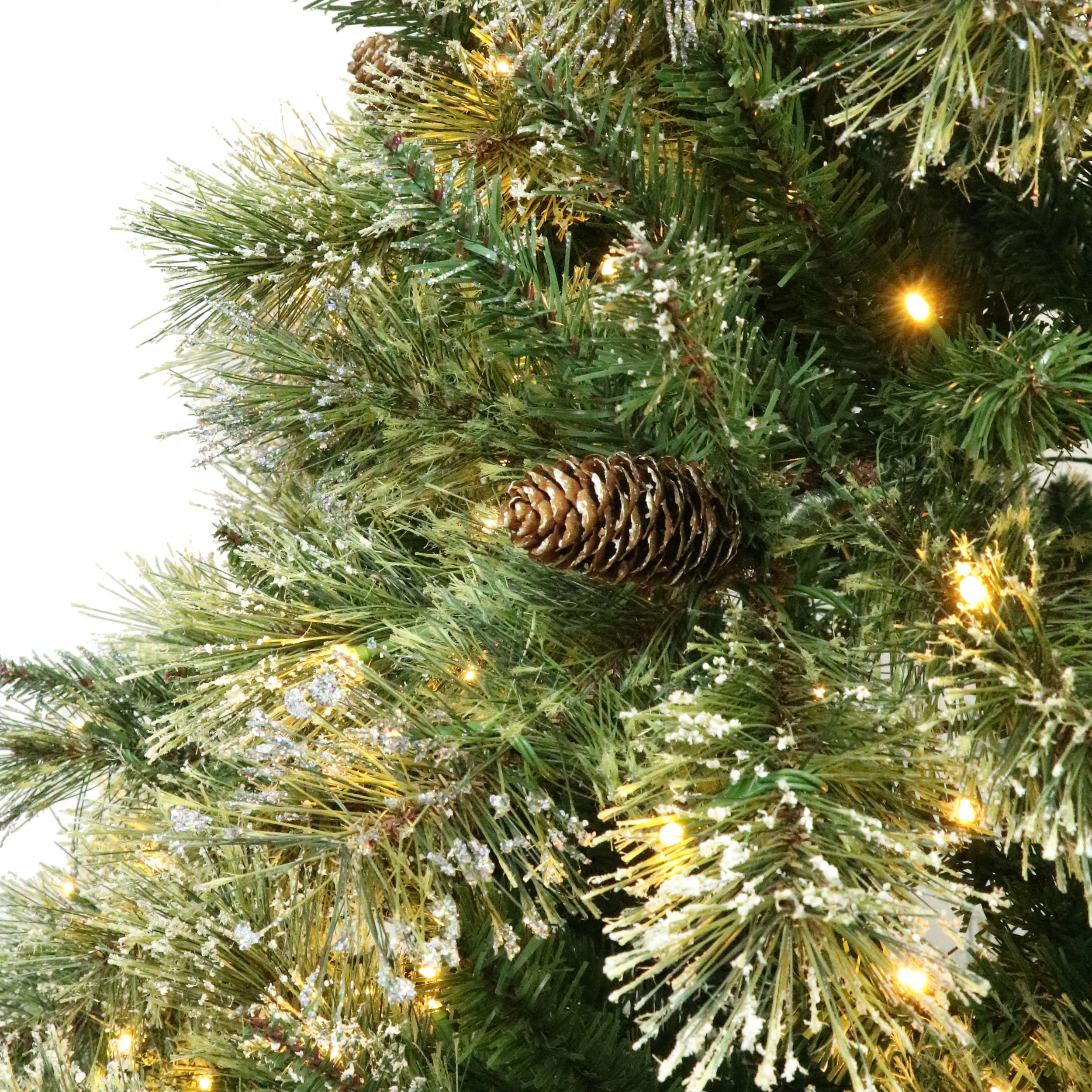 4.5-foot Cashmere Pine and Mixed Needles Pre-Lit Clear LED Hinged Artificial Christmas Tree with Snow and Glitter Branches and Frosted Pinecones - furnishings