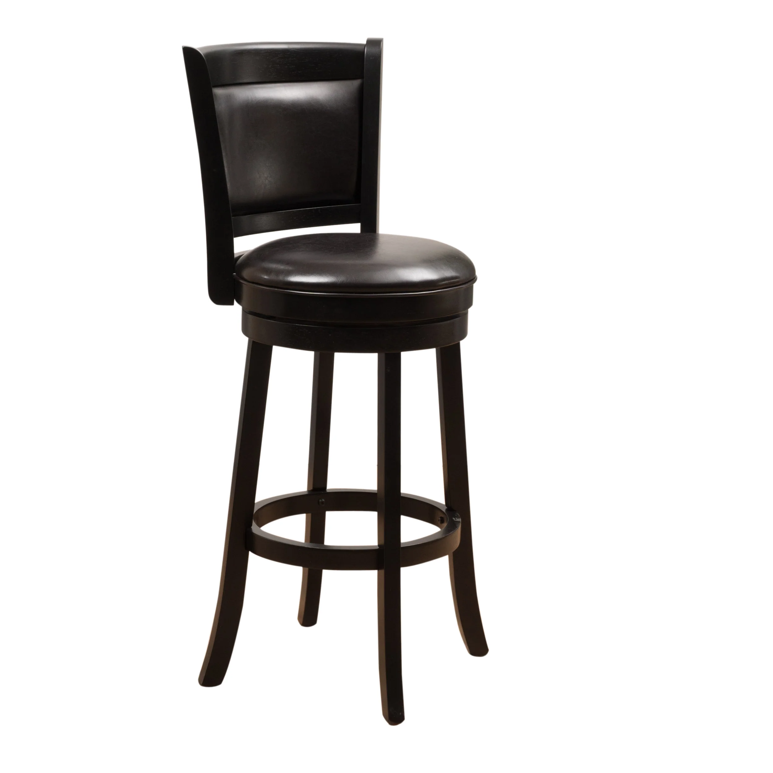Traditional Upholstered Espresso Leather Swivel Backed Barstool with Wood Frame - furnishings