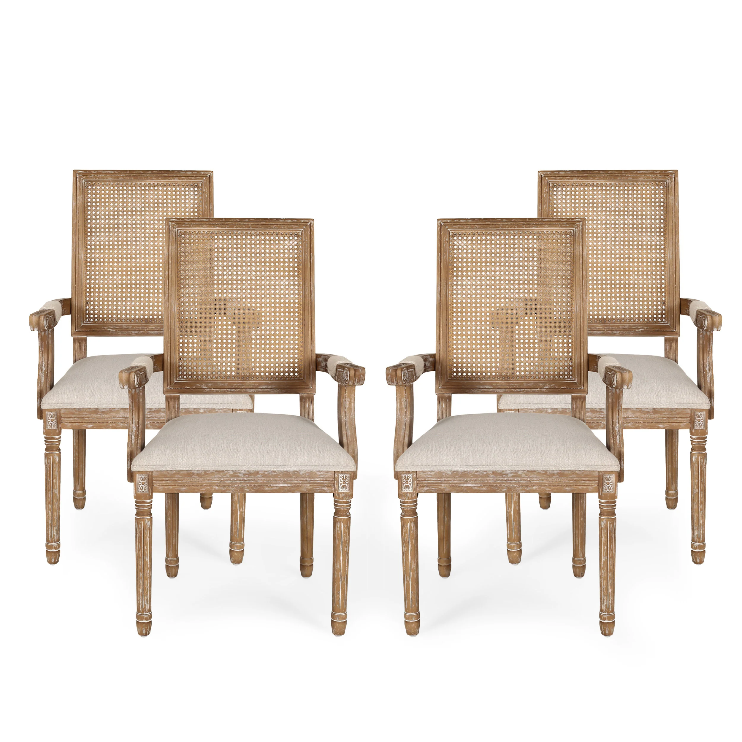 Zentner French Country Upholstered Wood and Cane Upholstered Dining Chairs, Set of 4 - furnishings