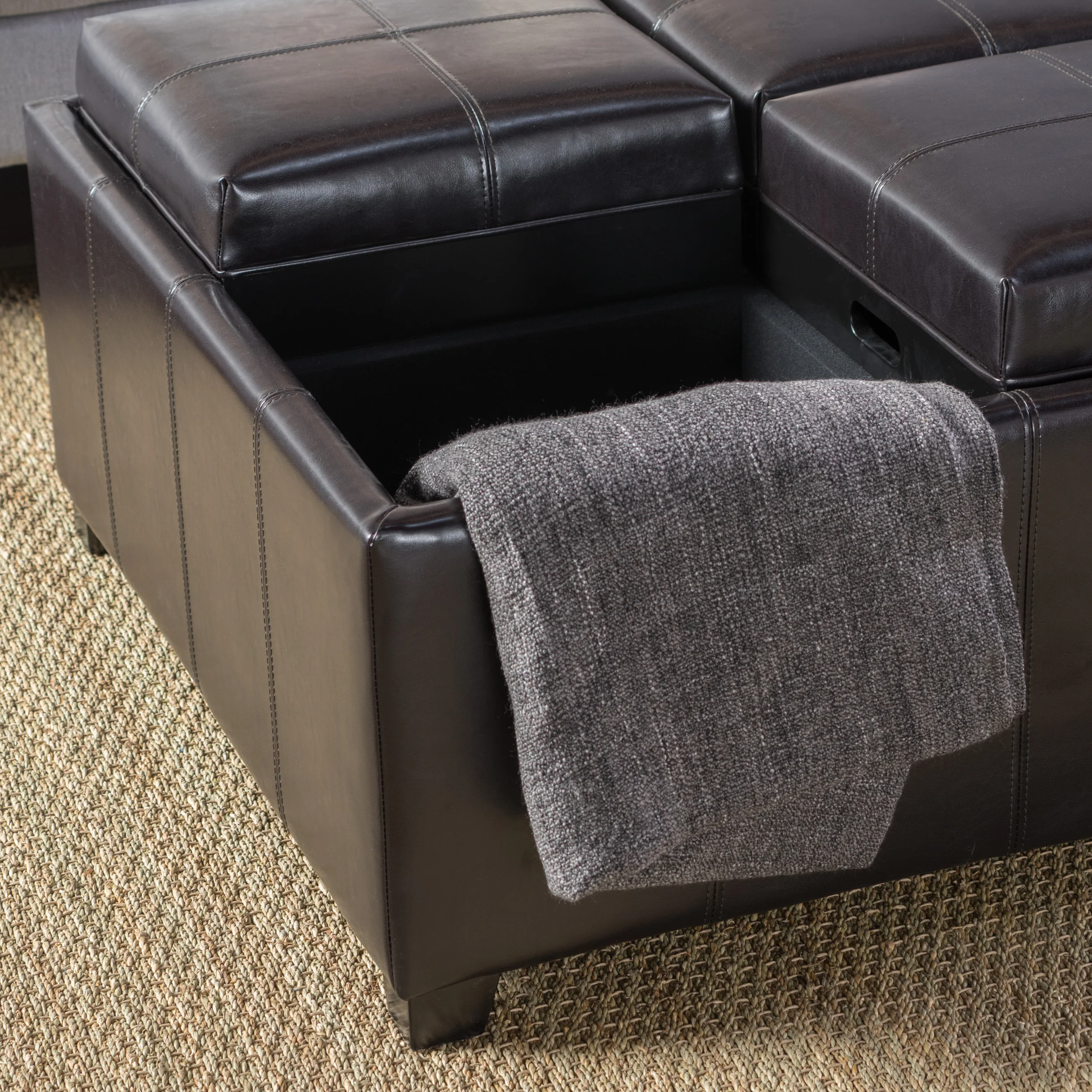 Harley Leather 4-Tray-Top Storage Ottoman Coffee Table - furnishings