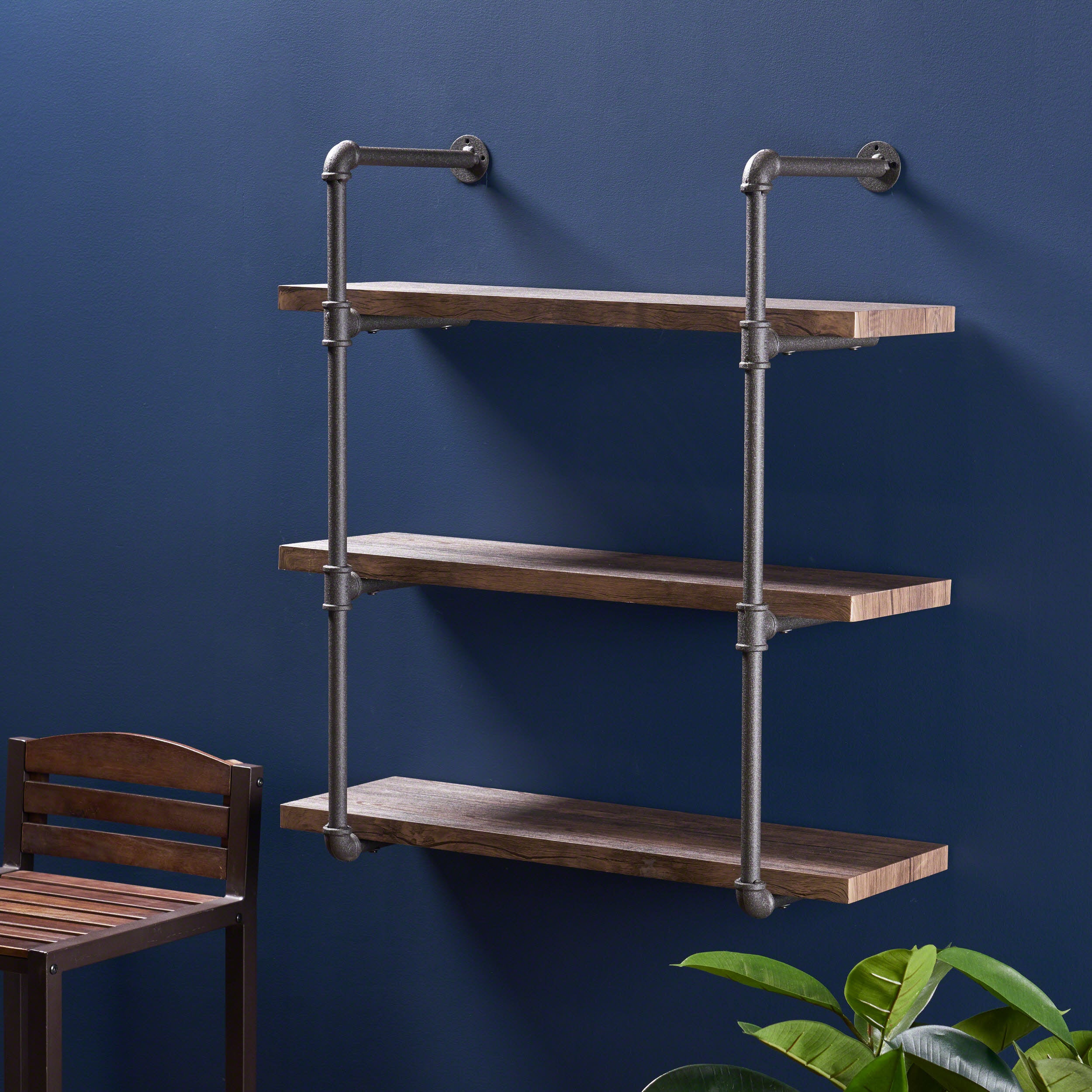 Caden Industrial Pipe Design 3-Tier Wall Mount Floating Shelf - furnishings