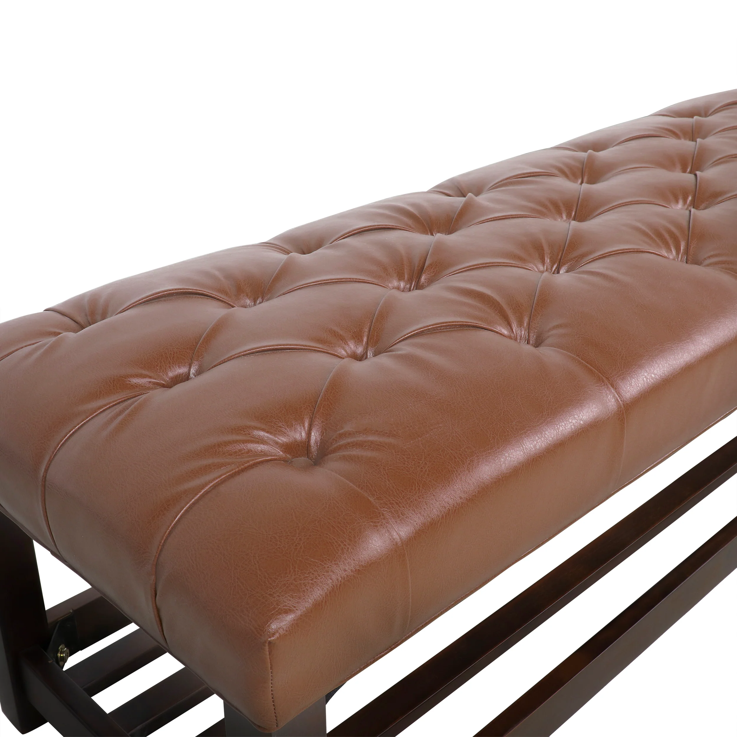 Pelon Contemporary Button Tufted Bench with Shelf - furnishings