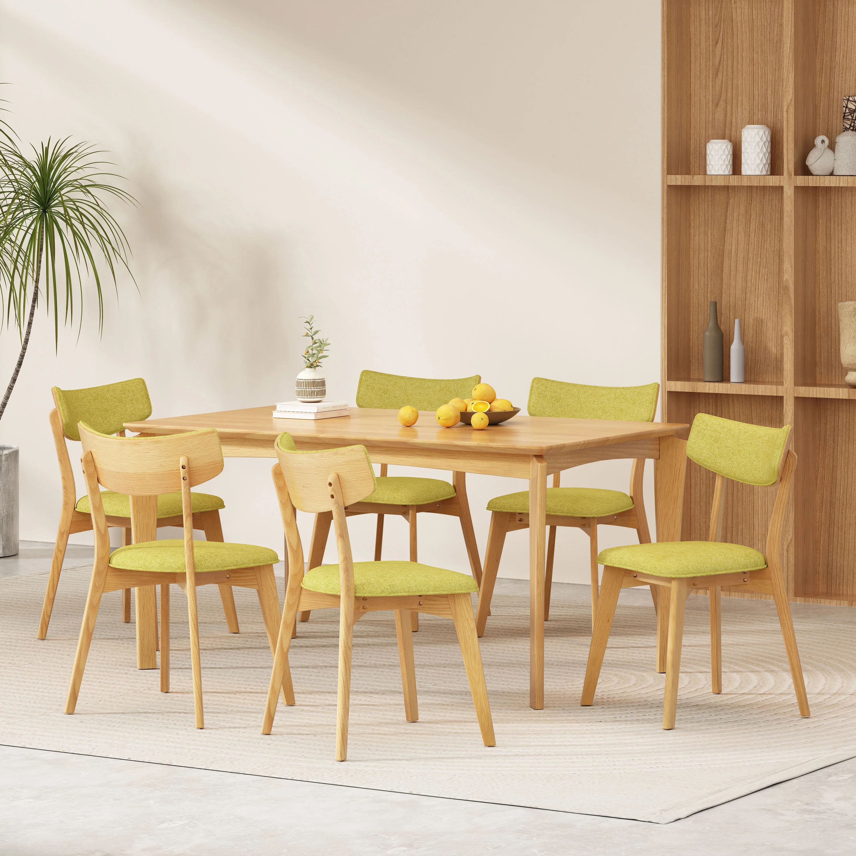 Carnelian Wood and Fabric 7 Piece Dining Set - furnishings