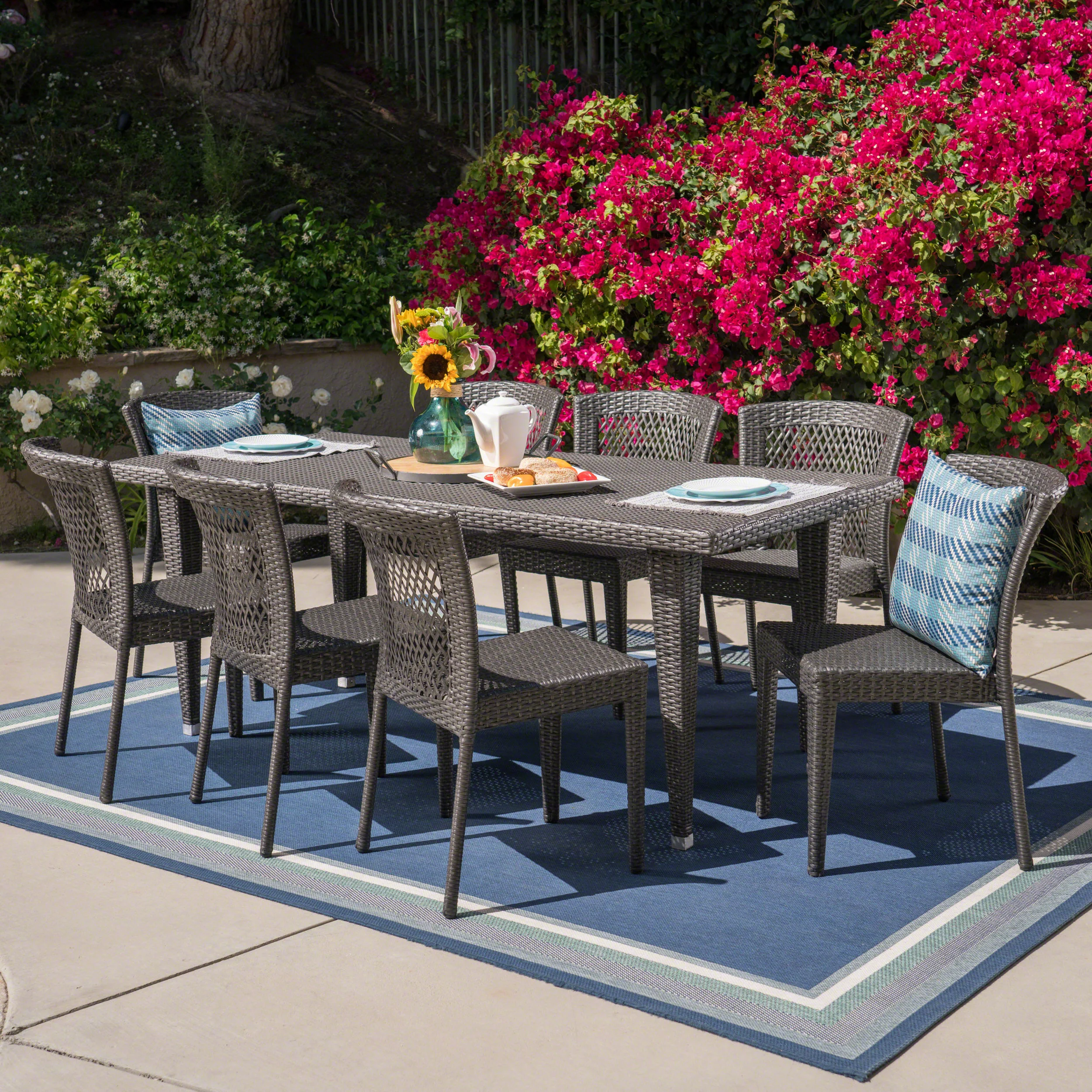 Herman Outdoor 9 Piece Wicker Dining Set, Grey - furnishings