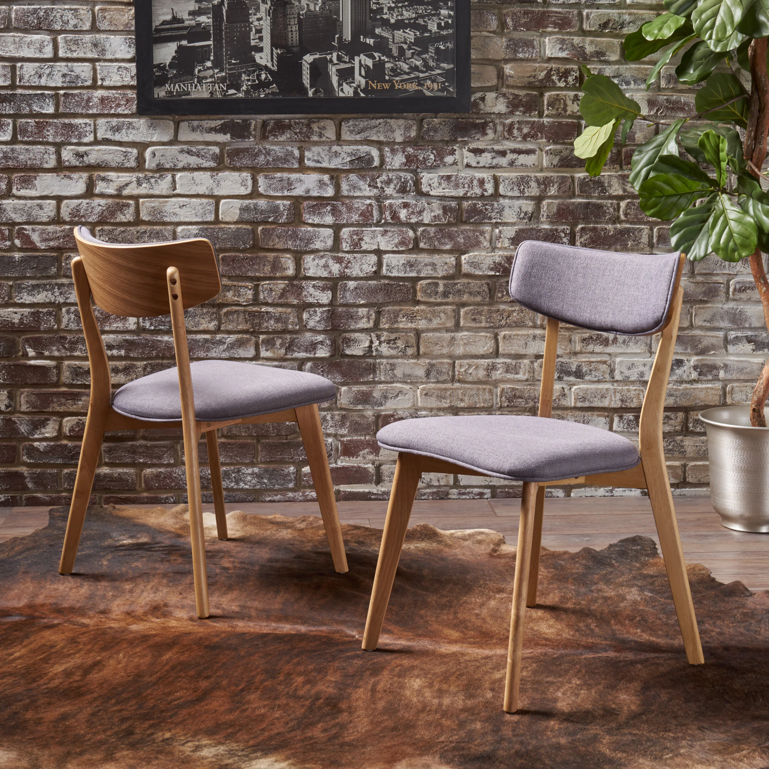 Turat Mid Century Fabric Dining Chairs with Natural Oak Finish(Set of 2) - furnishings