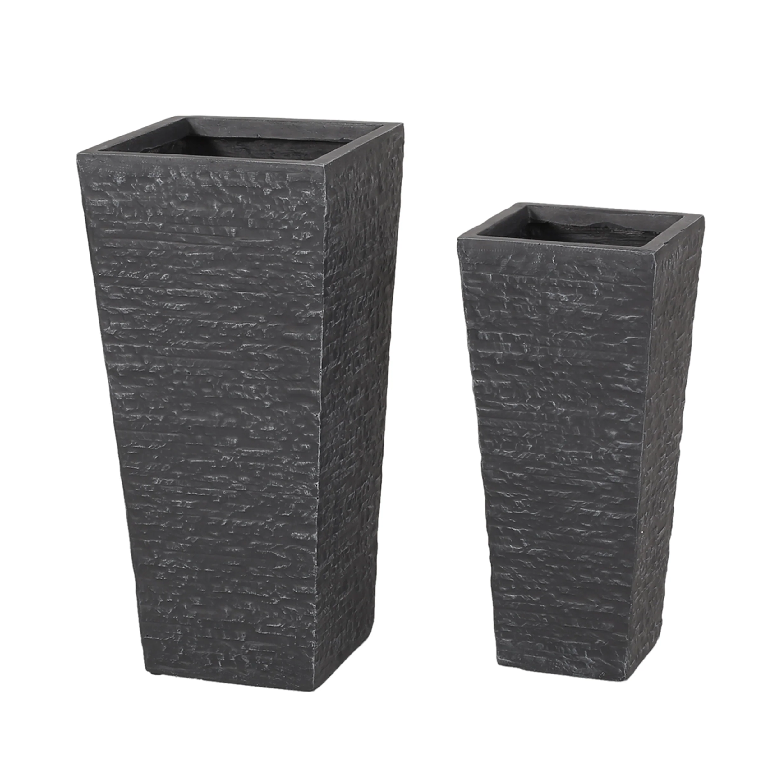 Tengren Outdoor Medium and Small Cast Stone Planters, Set of 2, Gray - furnishings