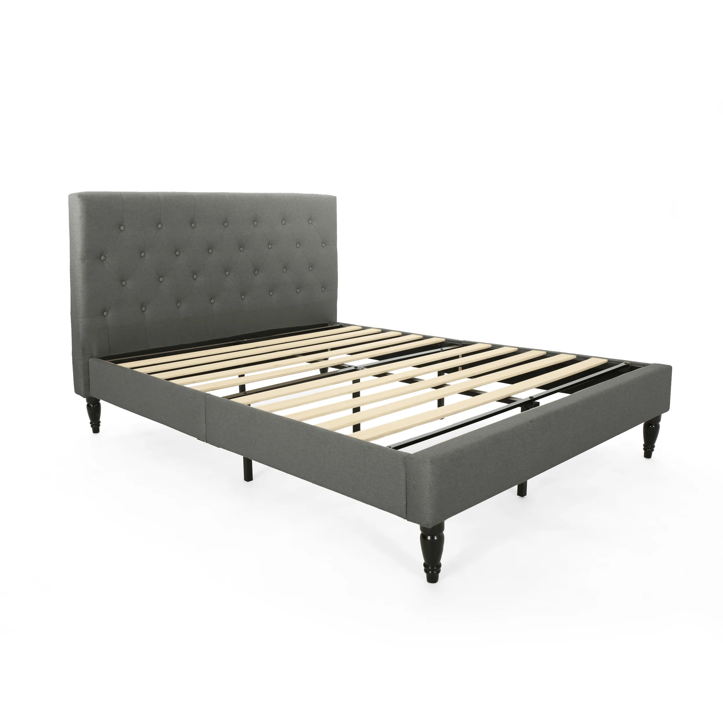 Lera Fully-Upholstered Queen-Size Platform Bed Frame, Low-Profile, Contemporary - furnishings