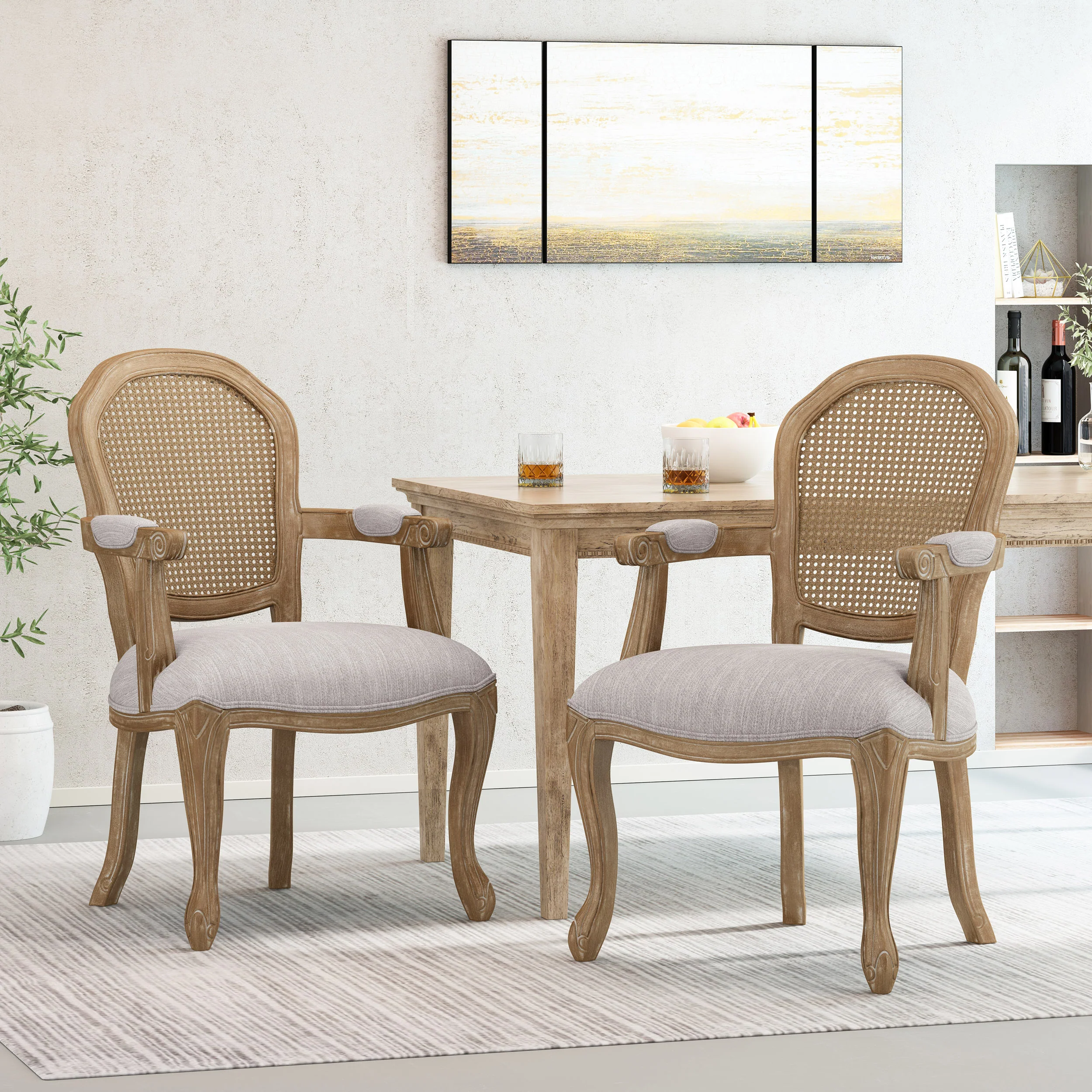 Mariette French Country Wood and Cane Upholstered Dining Chair, Set of 2 - furnishings