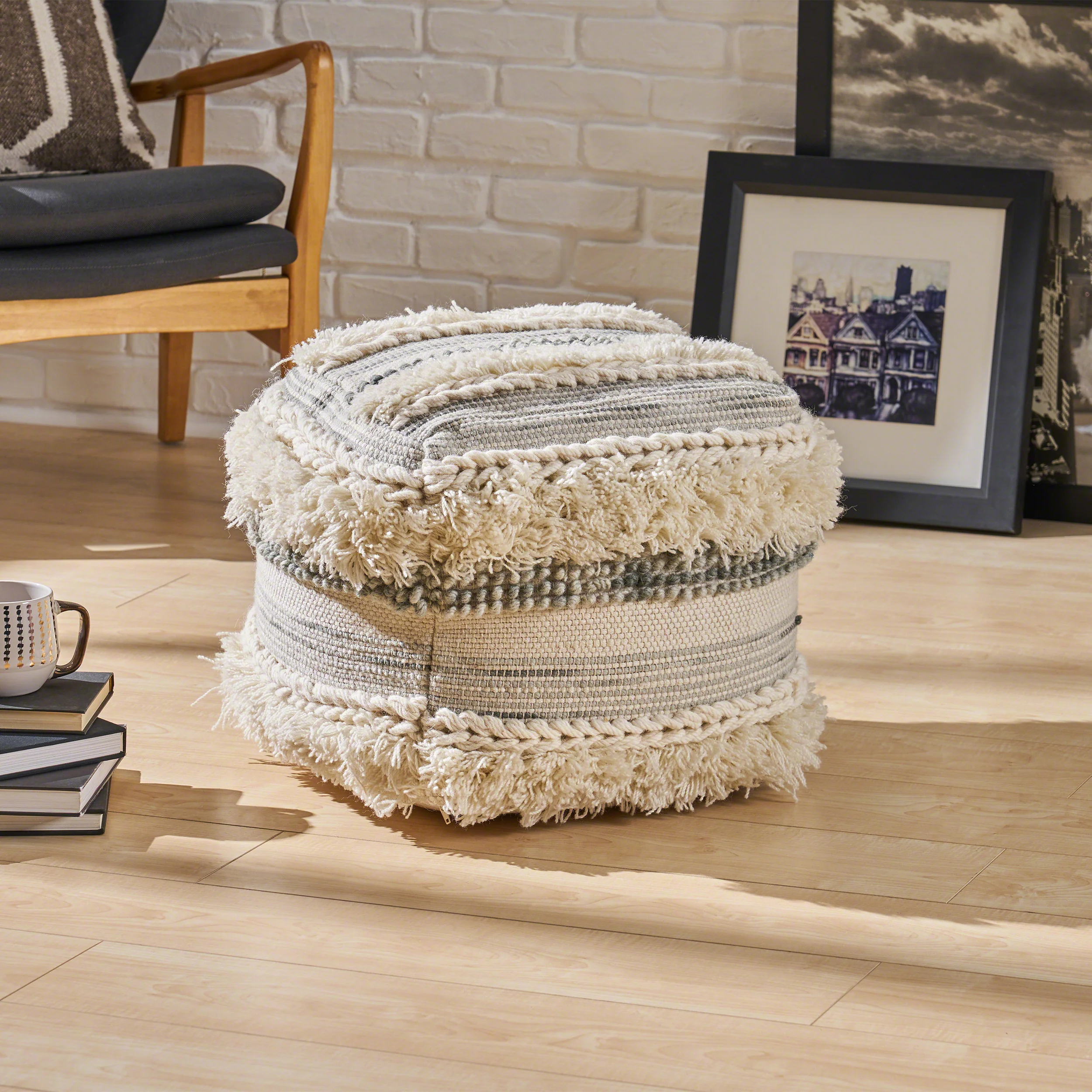 Curry Handcrafted Boho Fabric Pouf - furnishings