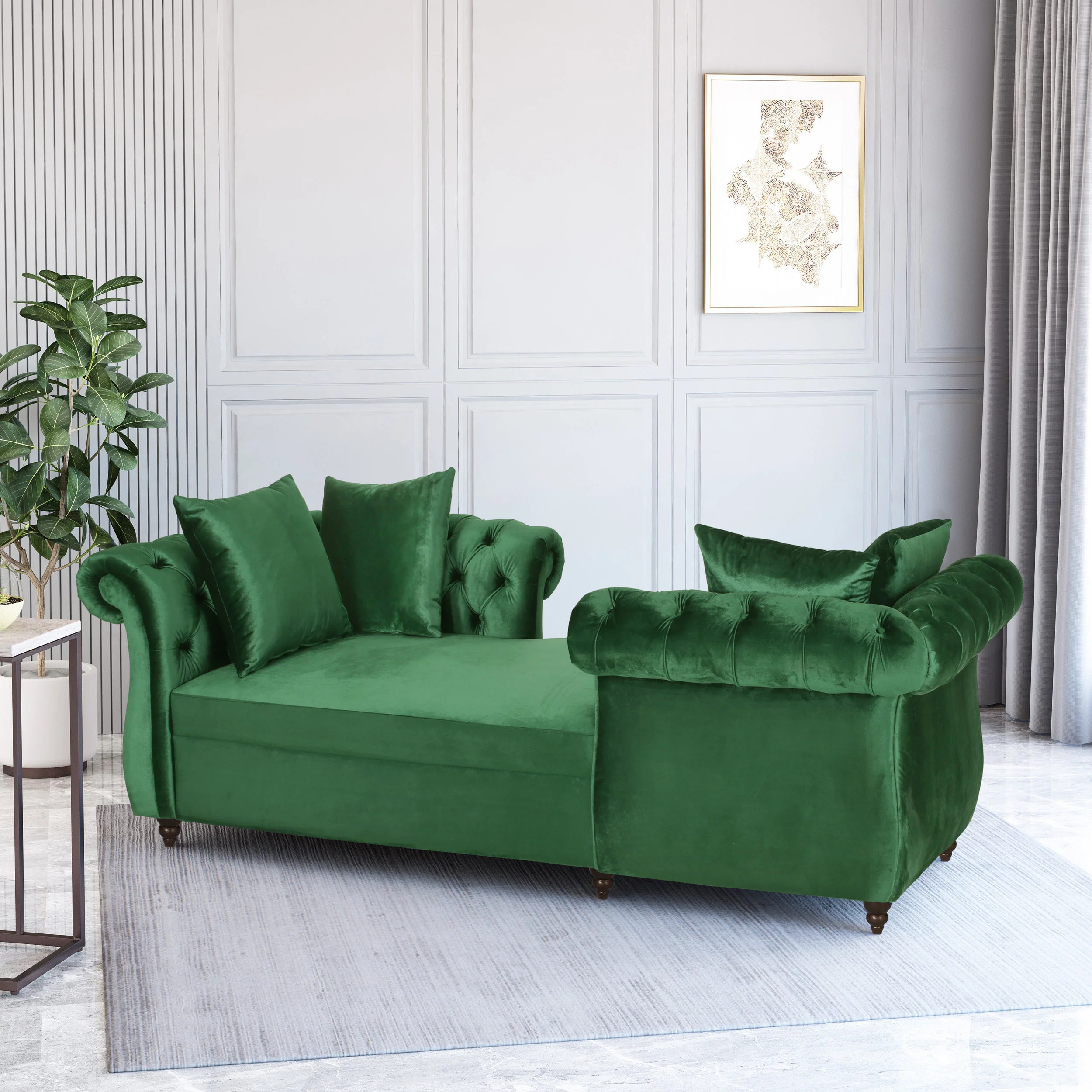 Harrisville Modern Glam Tufted Velvet Tete-a-Tete Chaise Lounge with Accent Pillows - furnishings
