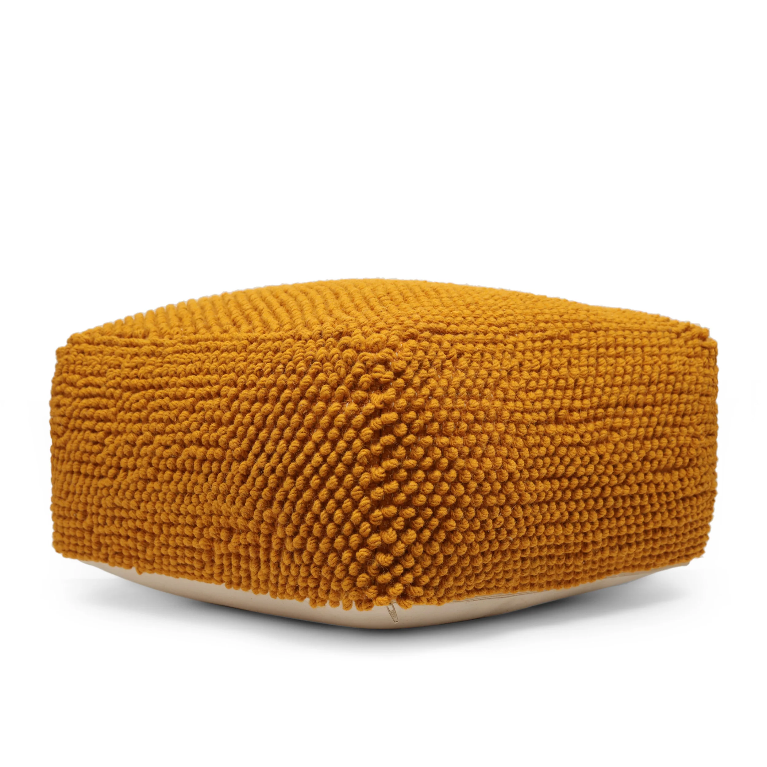 Wilsey Boho Handcrafted Tufted Fabric Square Pouf - furnishings