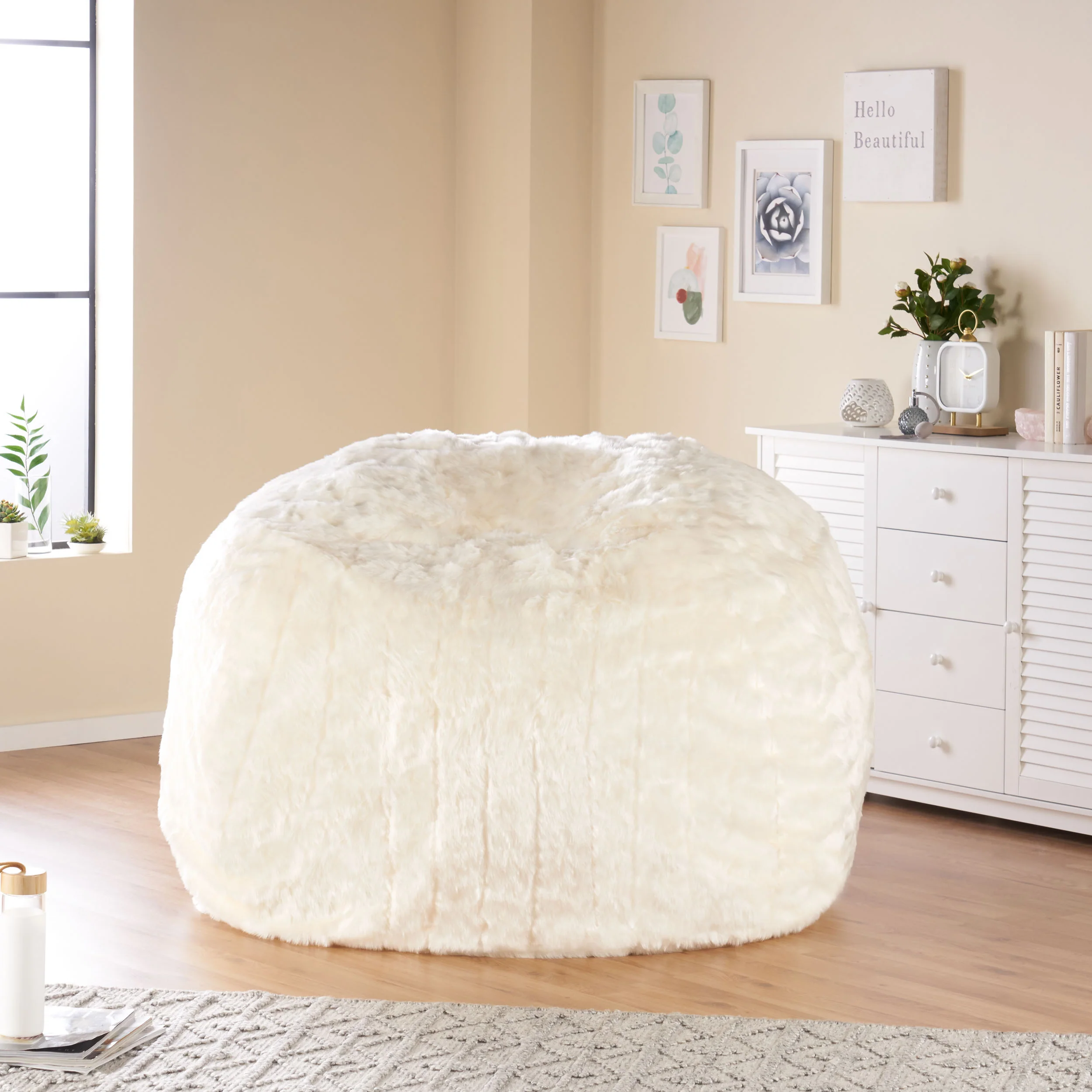 Terrell Schley Modern Glam 5 Foot Short Faux Fur Bean Bag - furnishings