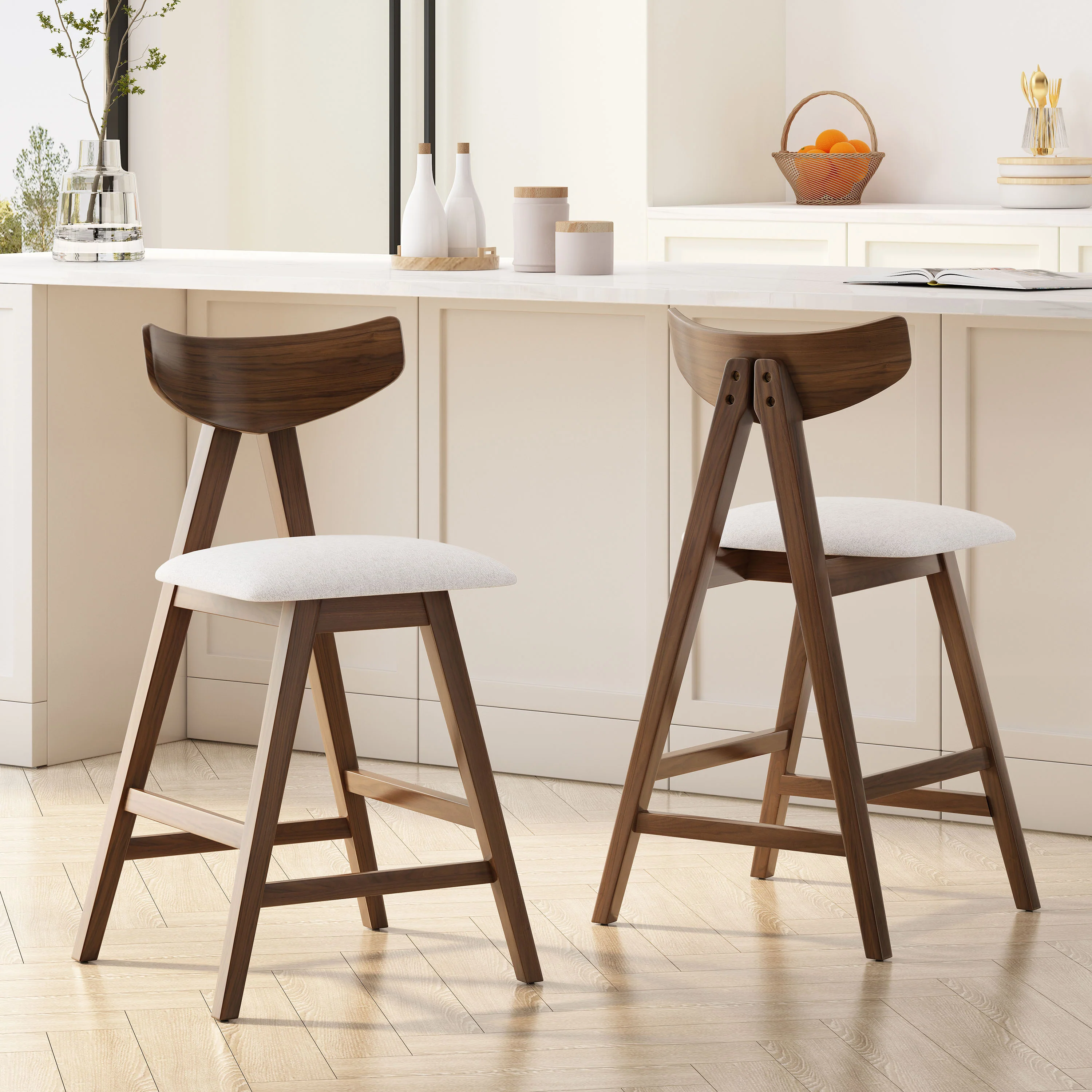 Sunapee Mid Century Modern Fabric Upholstered Wood 25 Inch Counter Stools (Set of 2) - furnishings