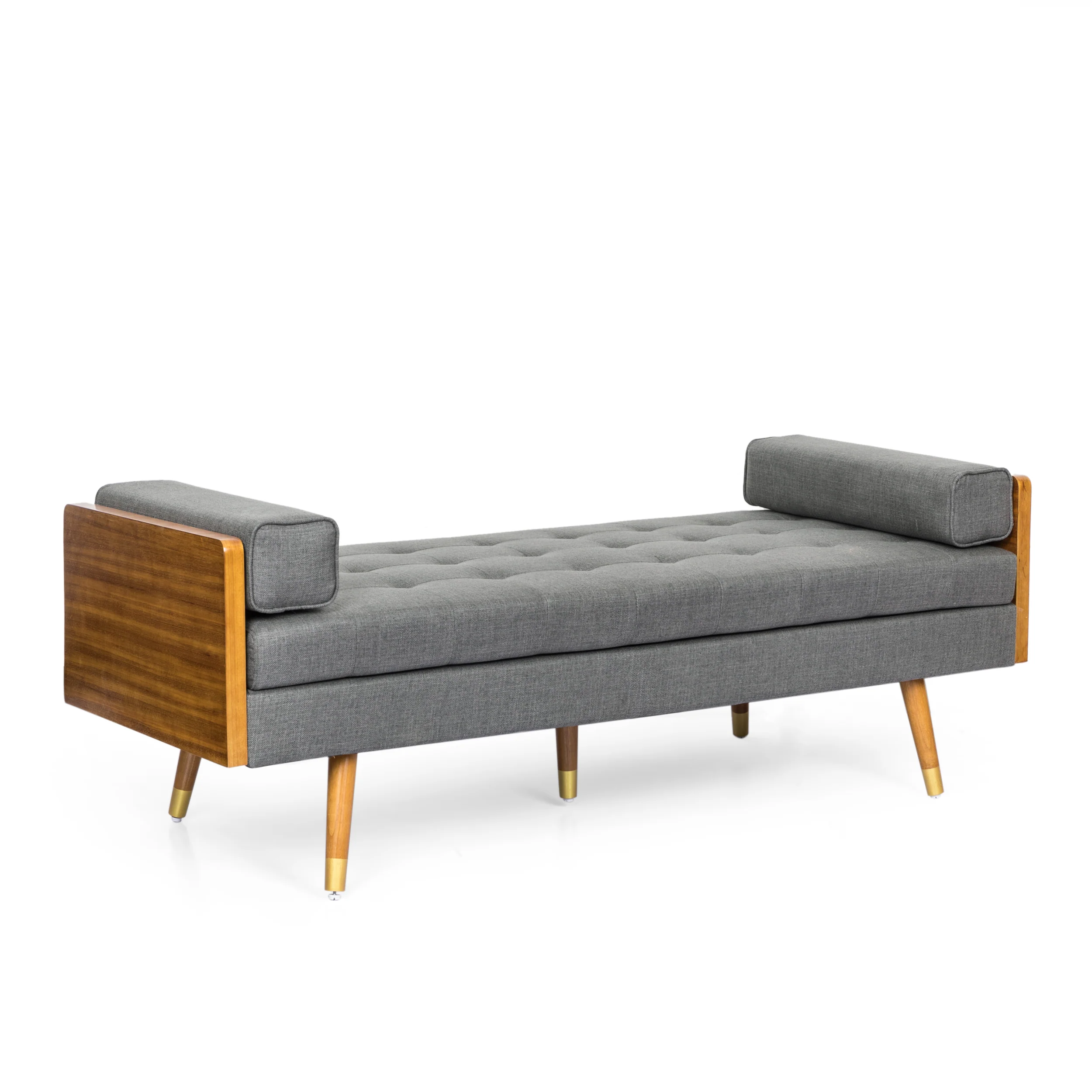Tiltonsville Mid-Century Modern Tufted Double End Chaise Lounge with Bolster Pillows - furnishings