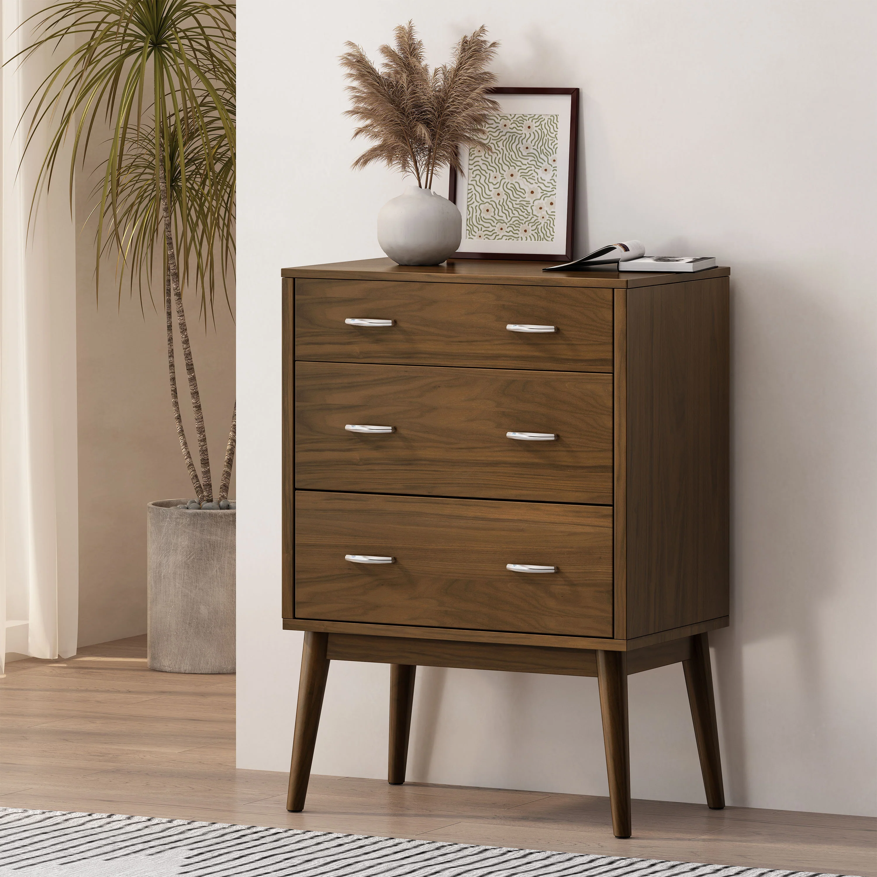 Wilbur Mid Century Modern Wooden 3 Drawer Chest - furnishings