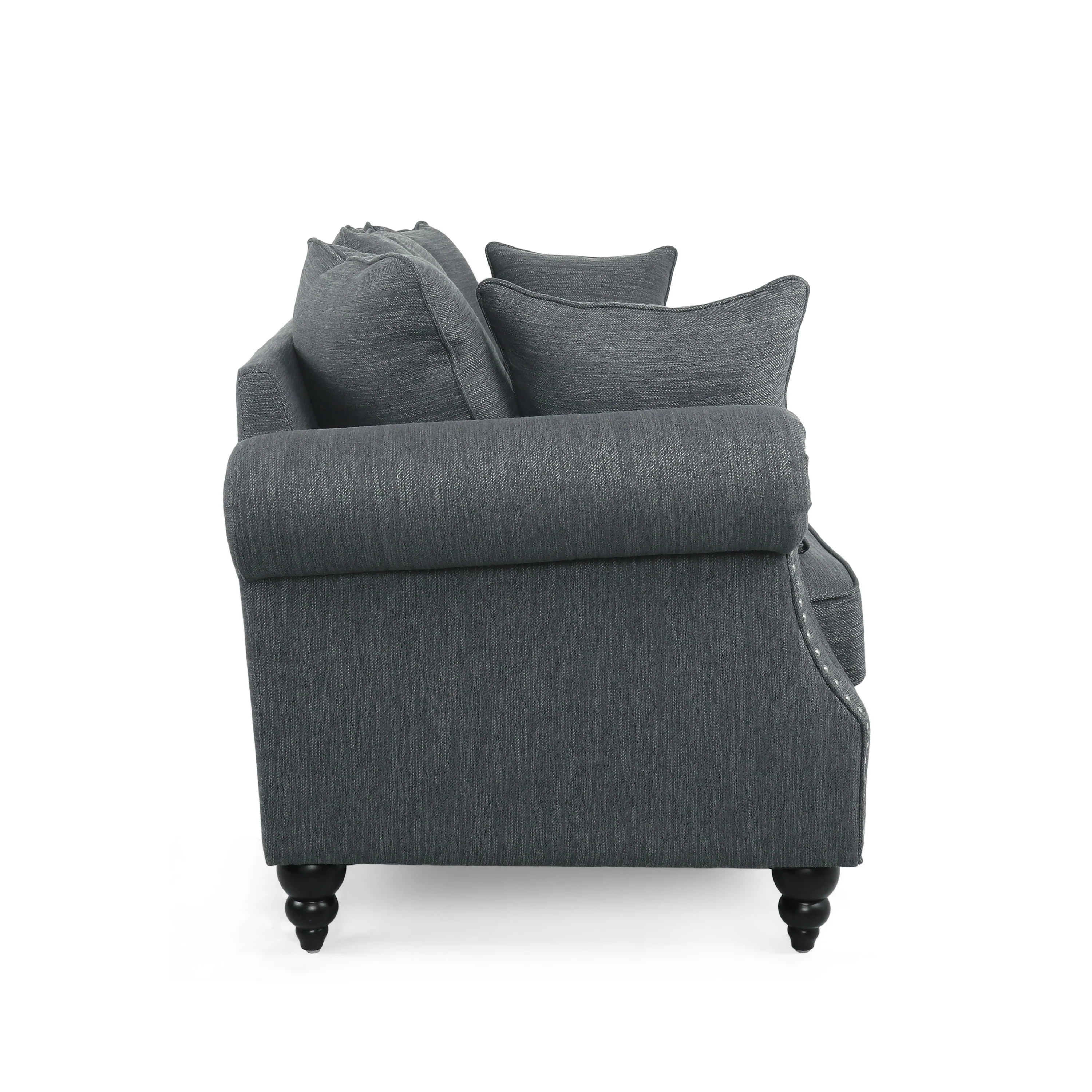 Bonny Contemporary Fabric Pillowback 3 Seater Sofa with Nailhead Trim - furnishings