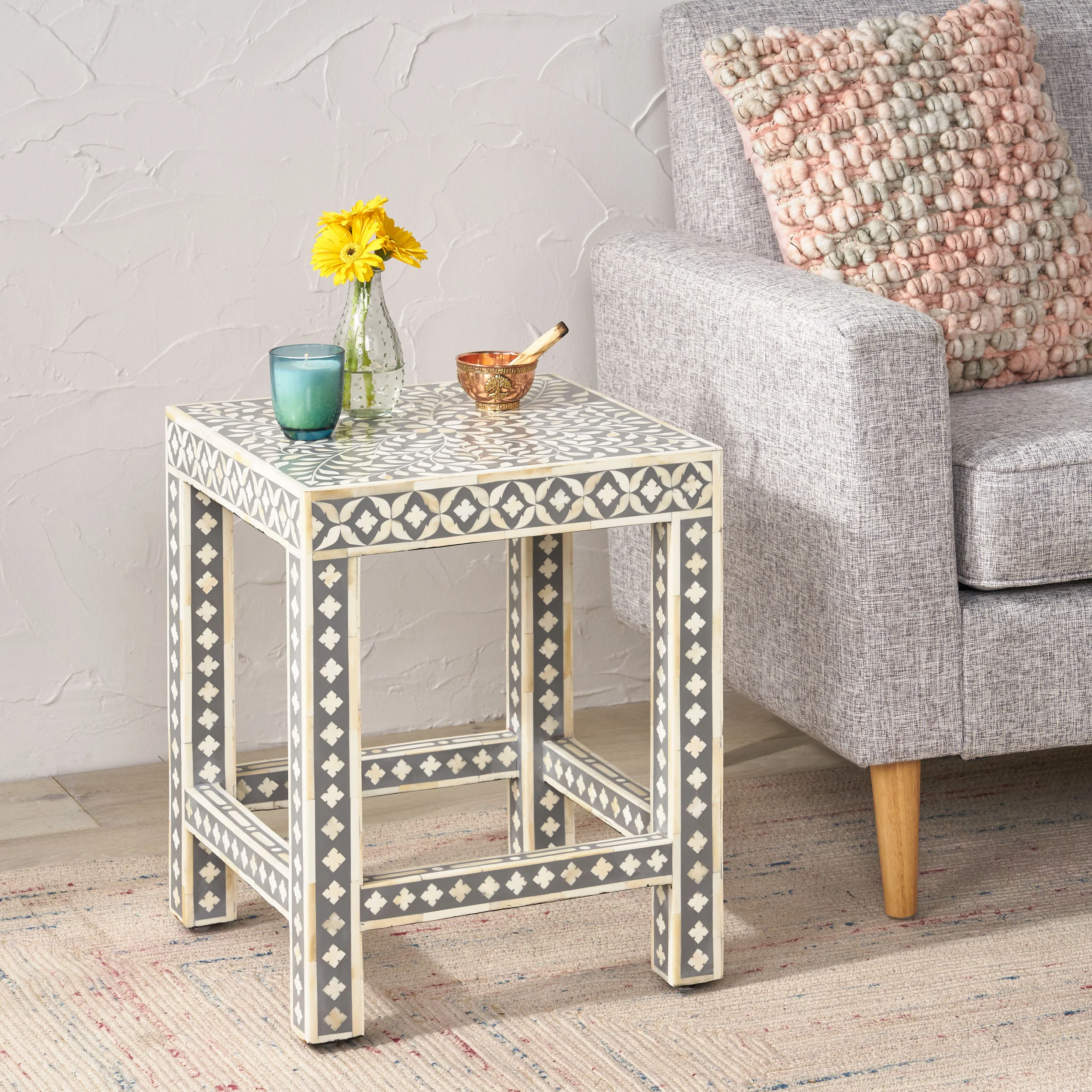 Sids Handcrafted Boho Mango Wood End Table - furnishings
