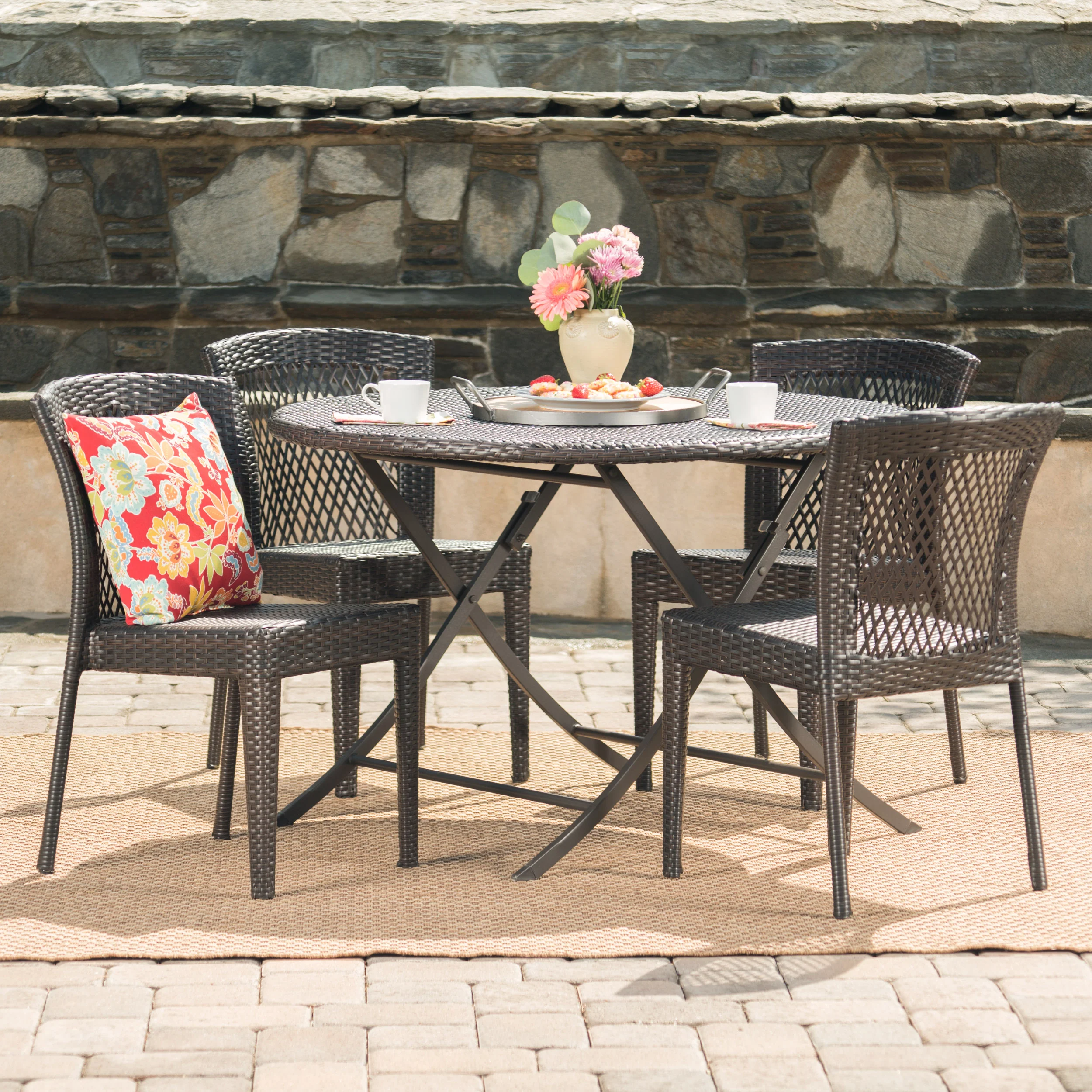 Radley Outdoor 5 Piece Multi-brown Wicker Dining Set - furnishings