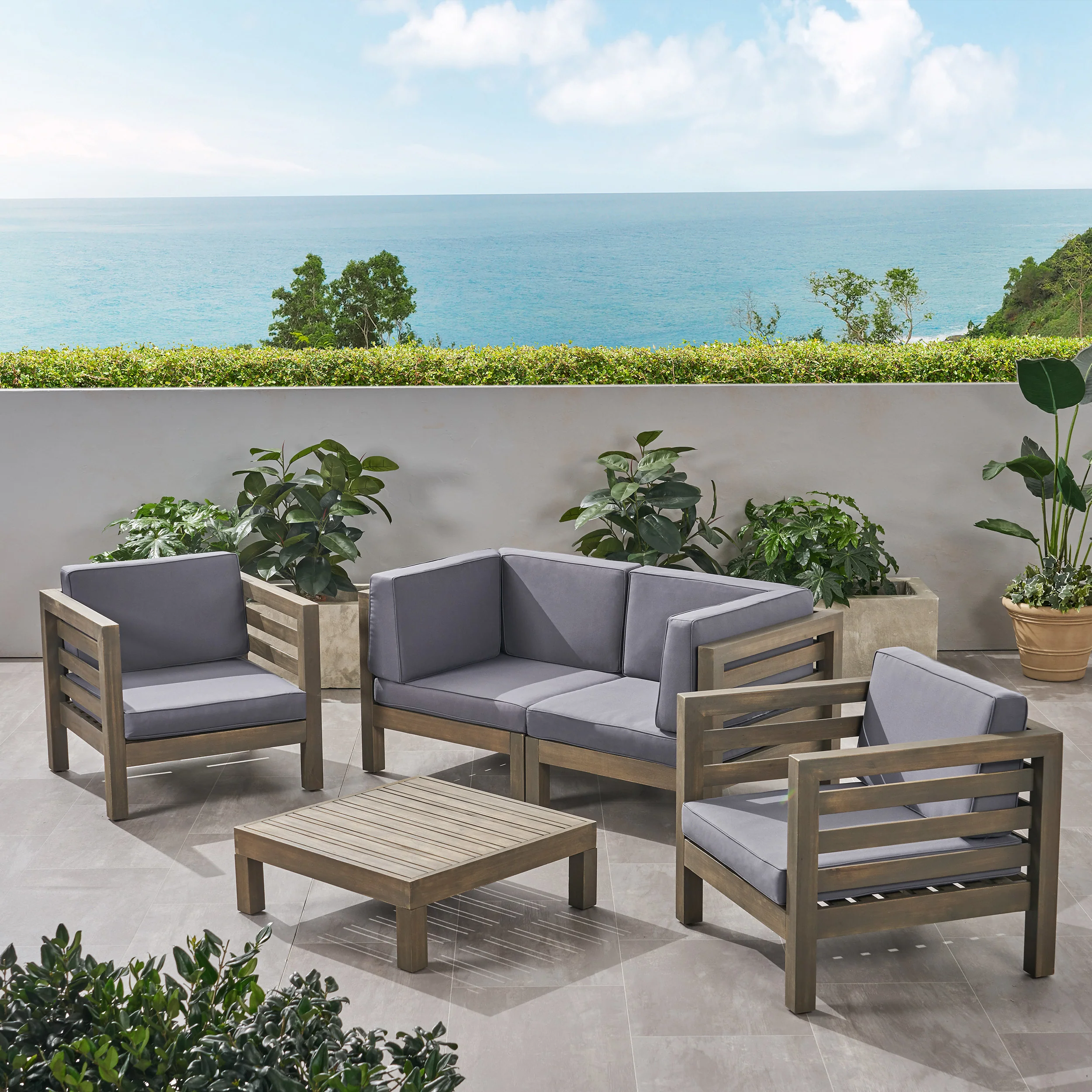 Emma Outdoor 4 Seater Acacia Wood Loveseat Chat Set - furnishings