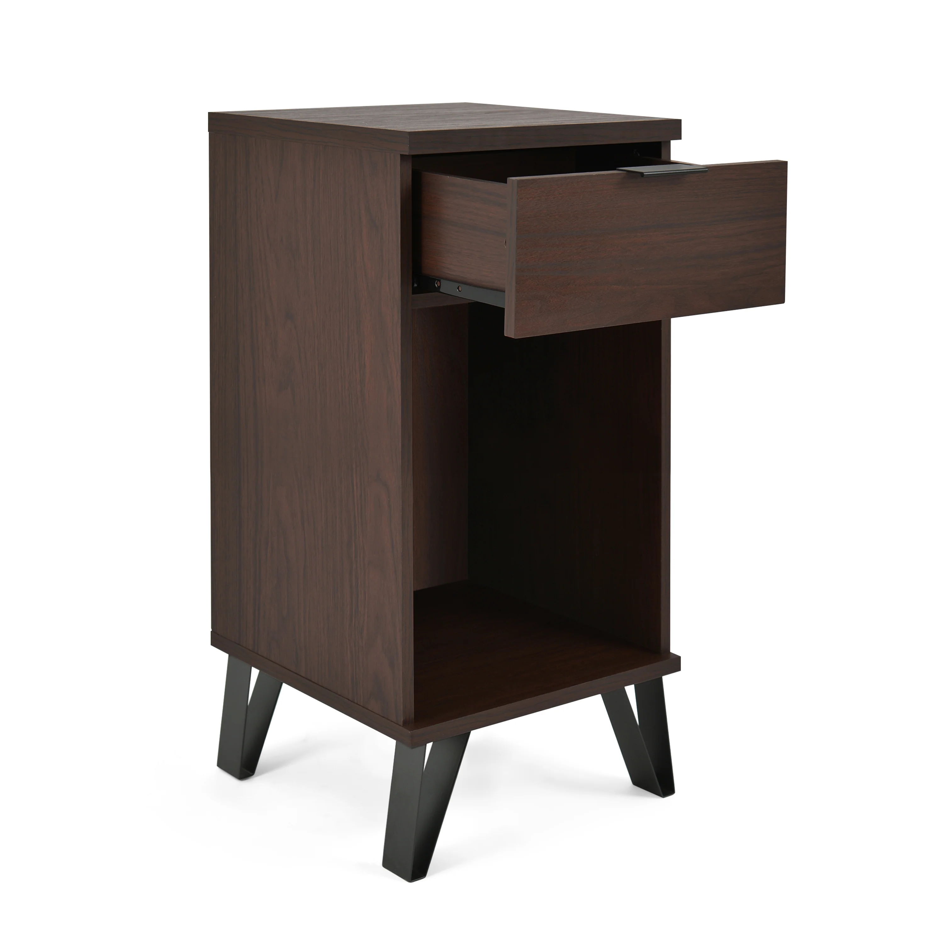Demijen Modern Industrial Tall Nightstand with Drawer, Walnut and Matte Black - furnishings