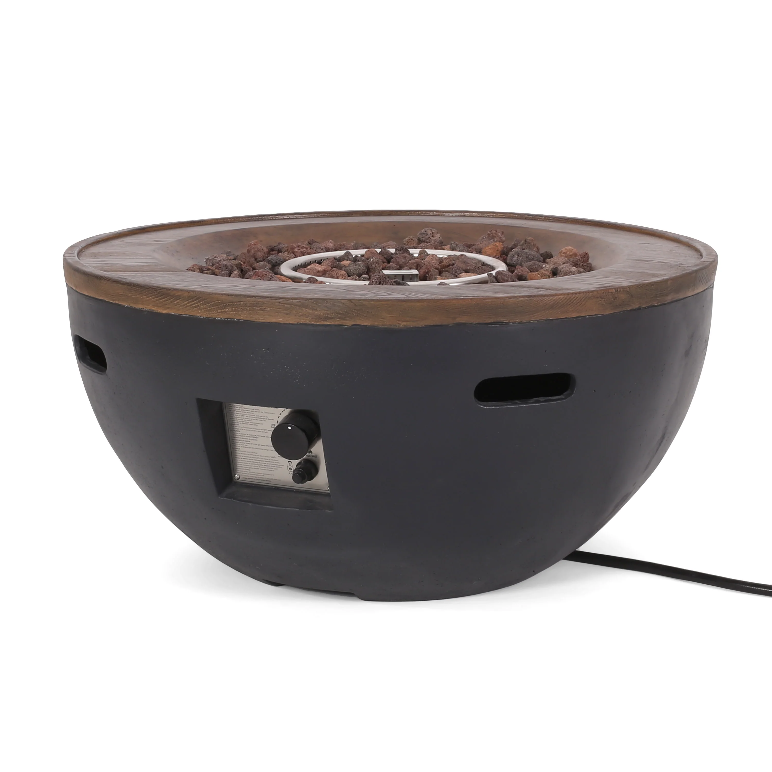 Gaylor Outdoor Lightweight Concrete 40K BTU Fire Pit Bowl, Dark Gray, Natural Brown - furnishings