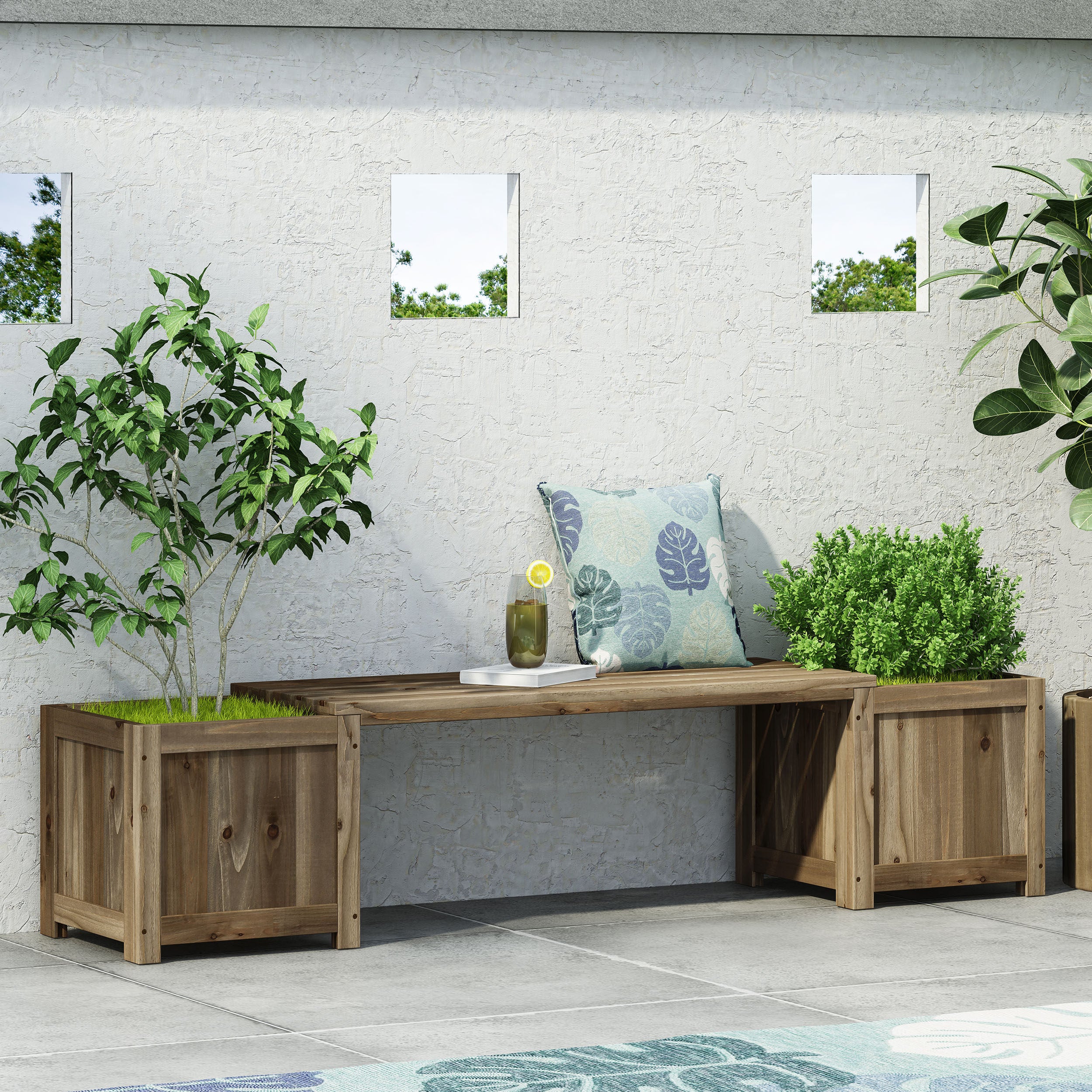 Skyline Outdoor Pine Wood Planter Bench - furnishings