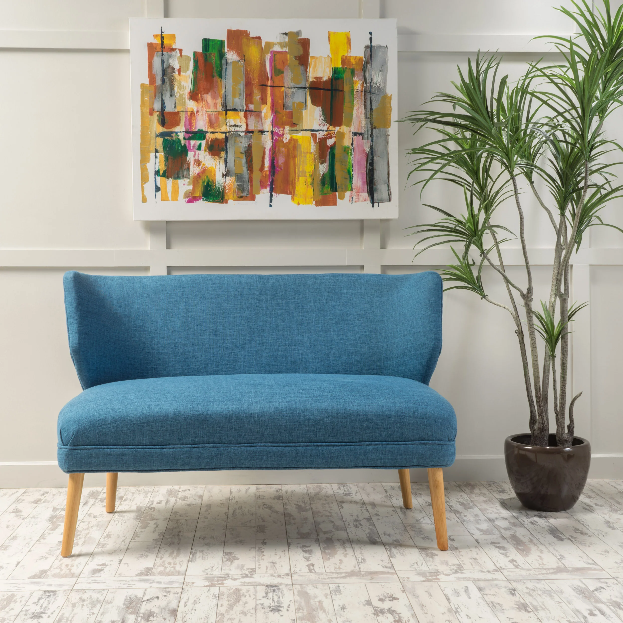Dumont Mid Century Modern Fabric Settee - furnishings