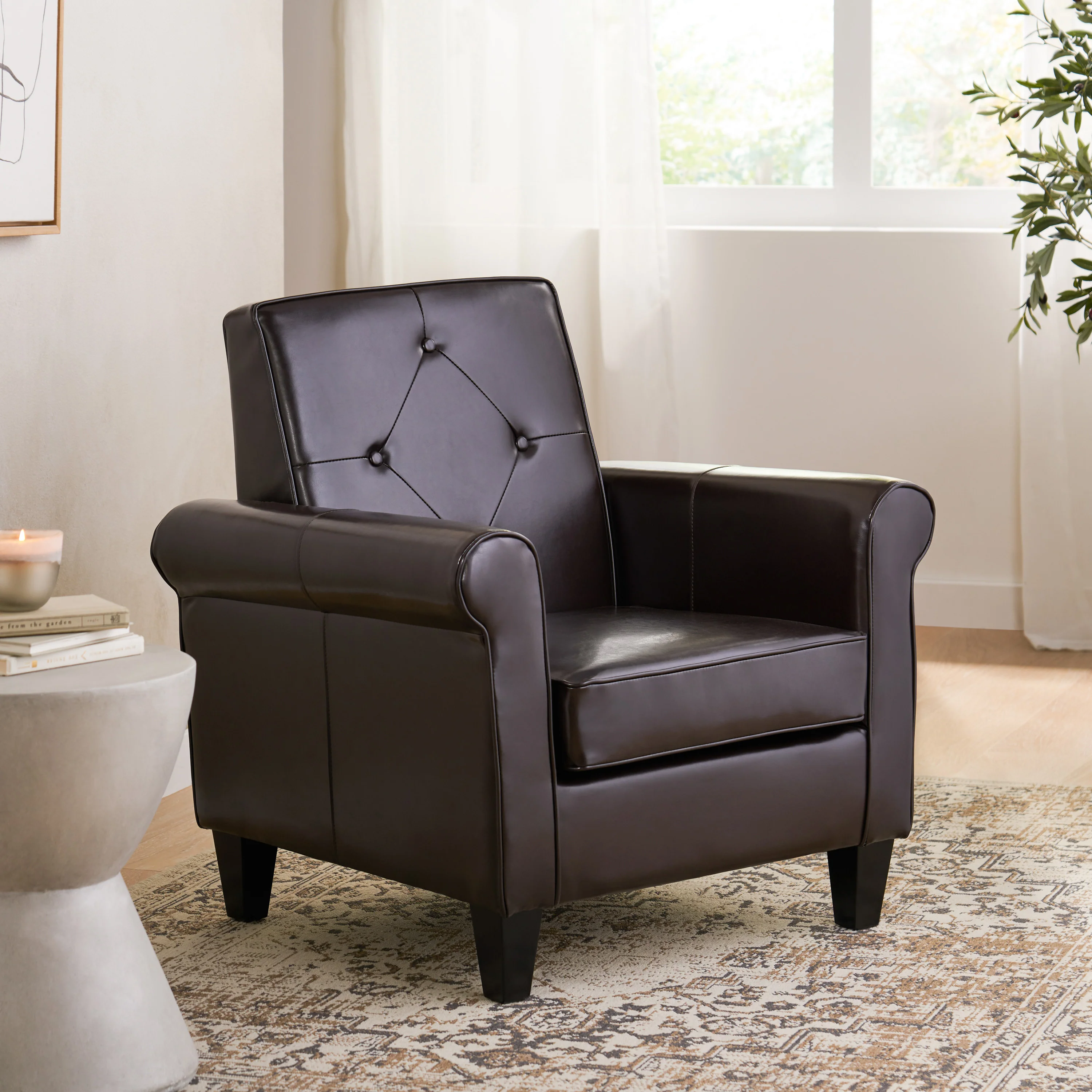 Barzini Brown Leather Club Chair - furnishings
