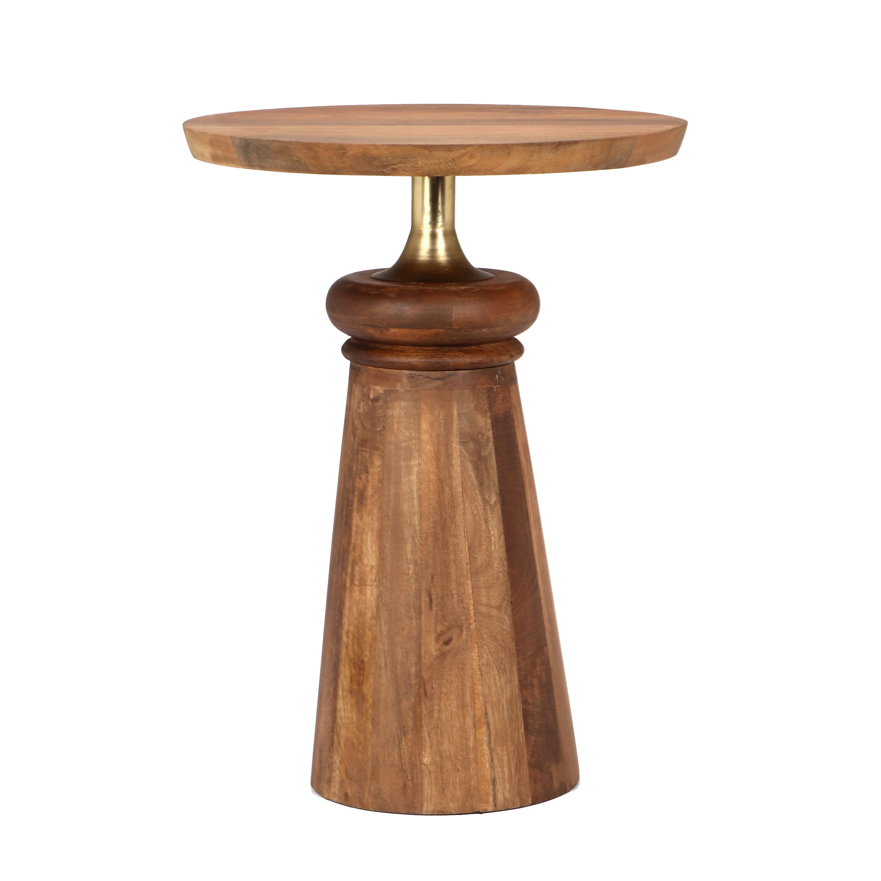 Caelume Round Pedestal Side End Table, Gold + Natural - furnishings
