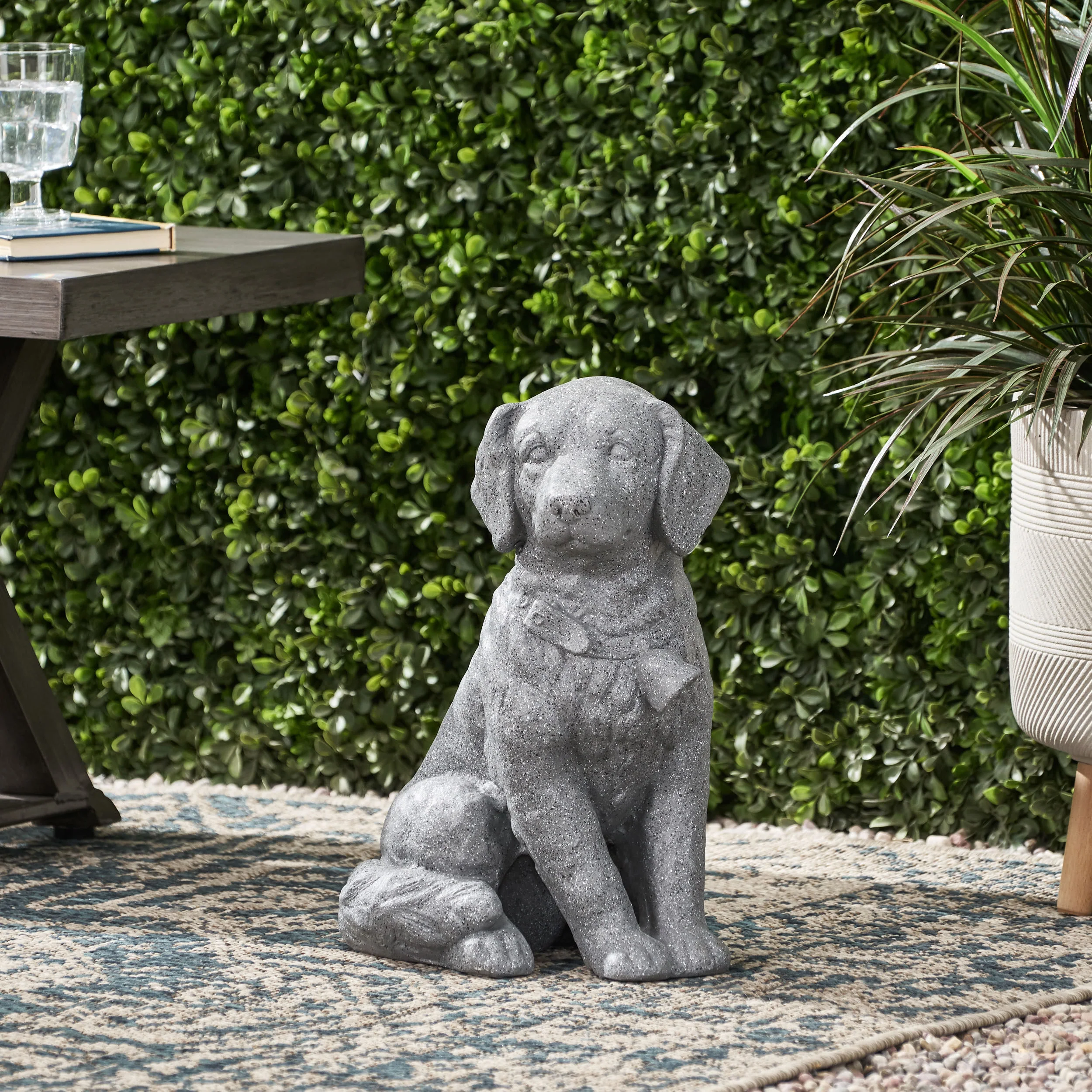Gary Outdoor Dog Garden Statue, Stone Gray - furnishings