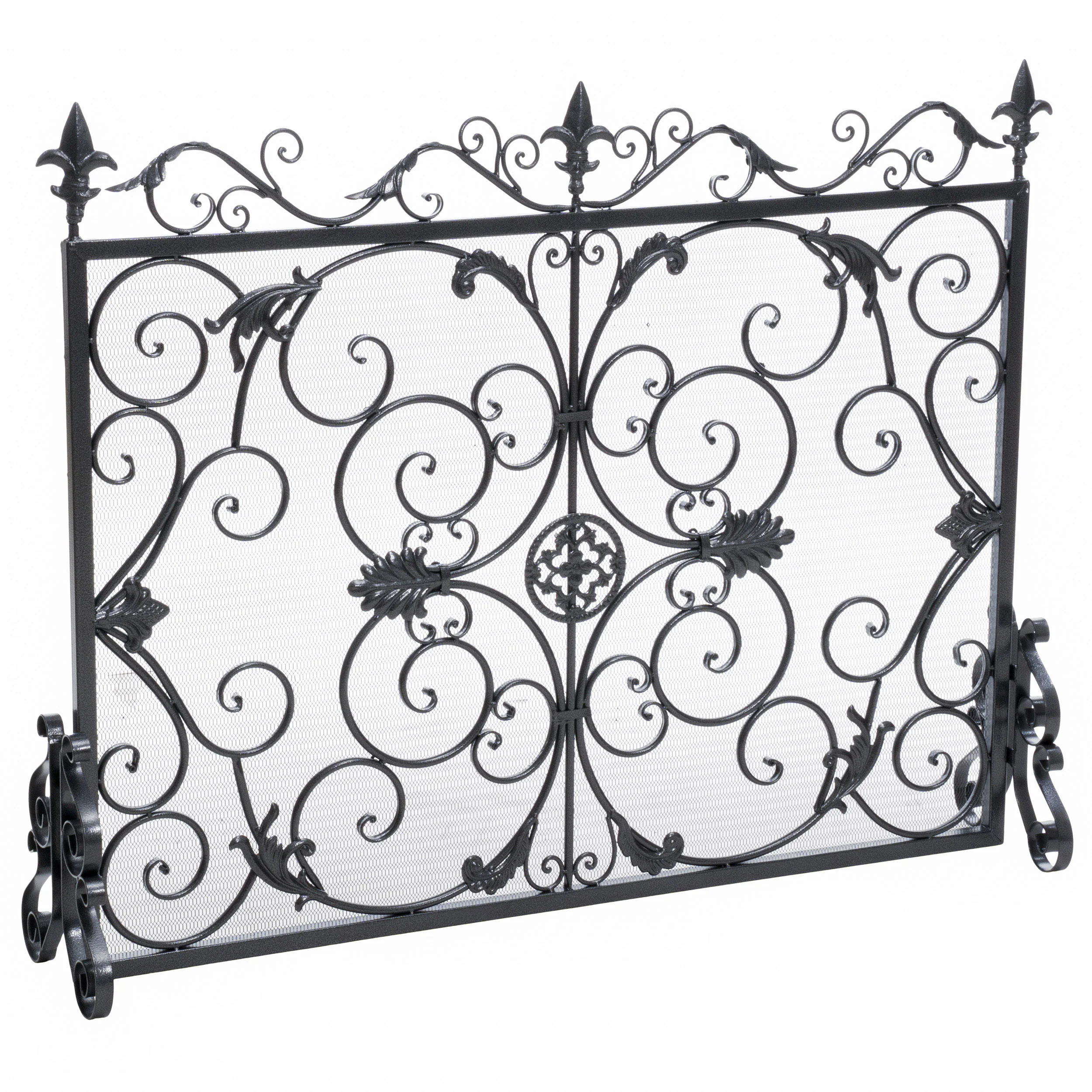Darcie Black Brushed Silver Finish Wrought Iron Fireplace Screen - furnishings