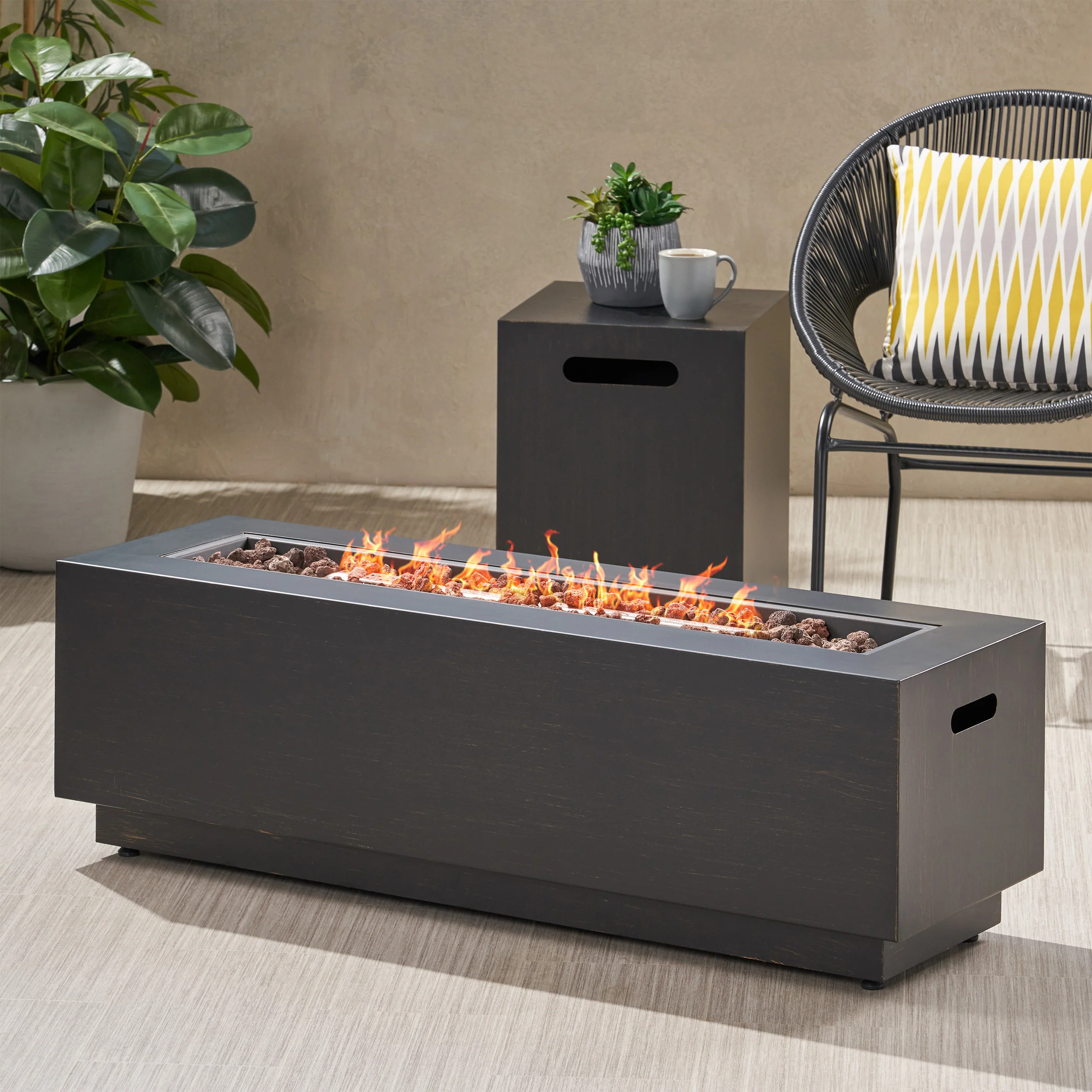 Jefferson Outdoor Rectangular Fire Pit with Tank Holder - furnishings