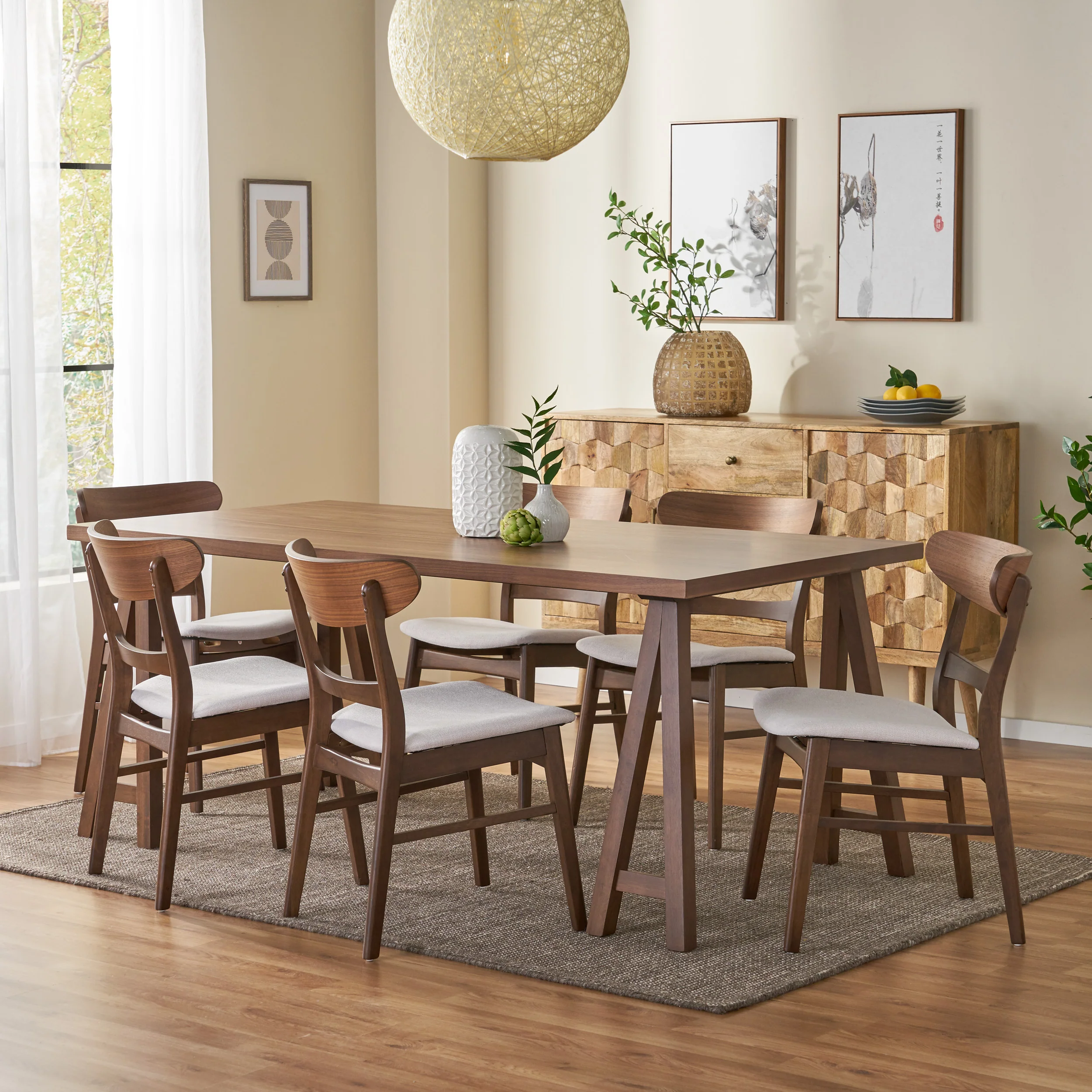 Randal Mid-Century Modern 7 Piece Dining Set - furnishings