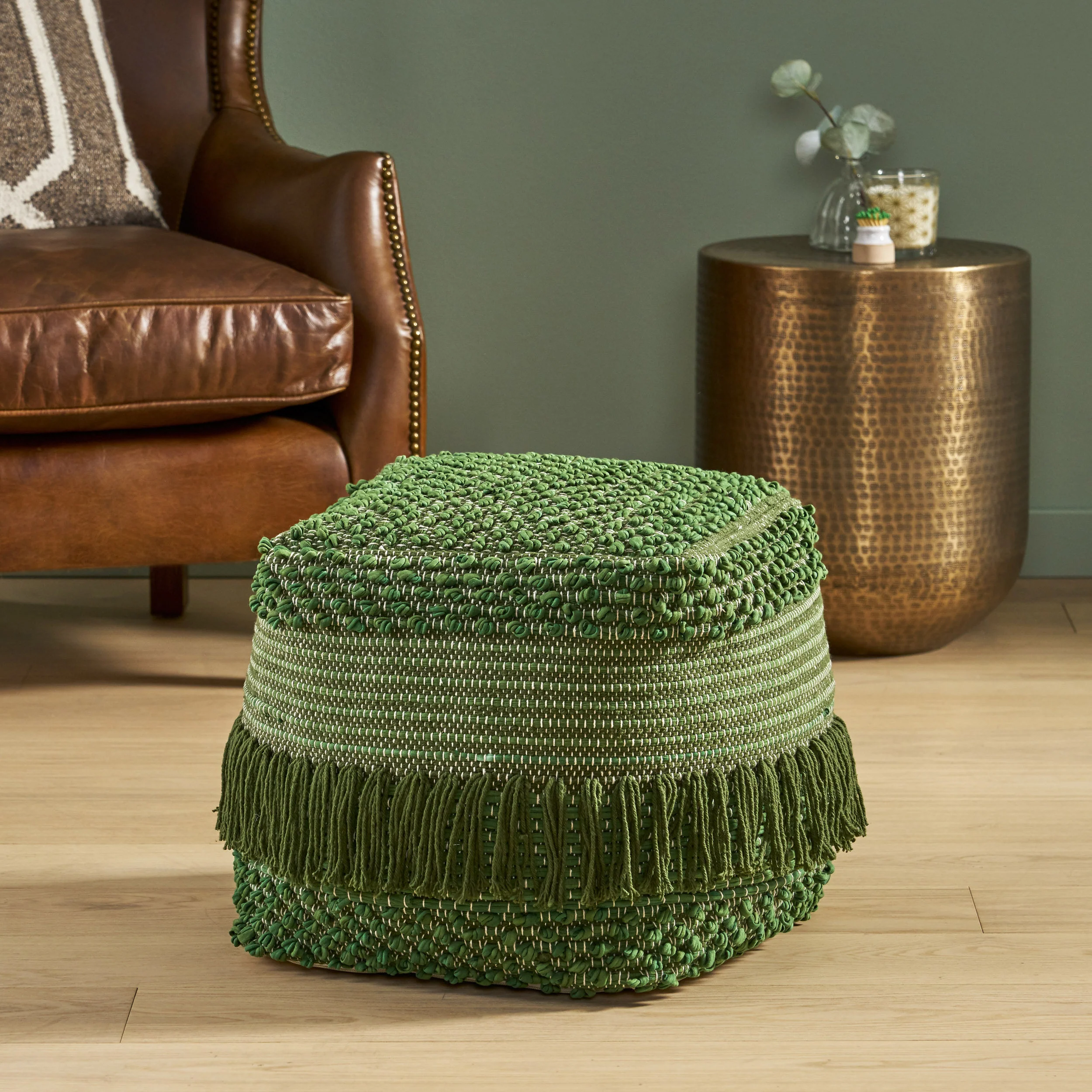 Naholo Boho Handcrafted Fabric Cube Pouf - furnishings