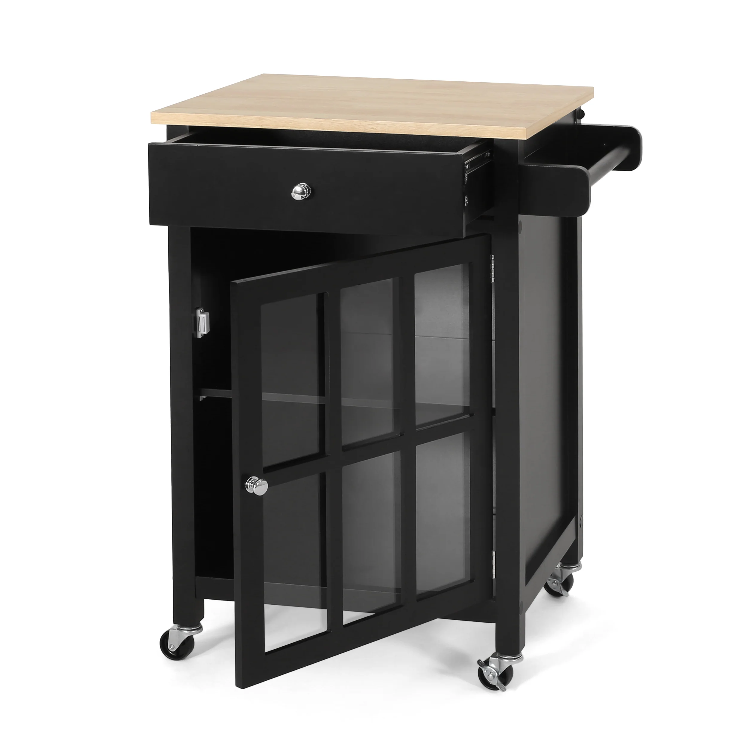 Medway Contemporary Glass Paneled Kitchen Cart - furnishings