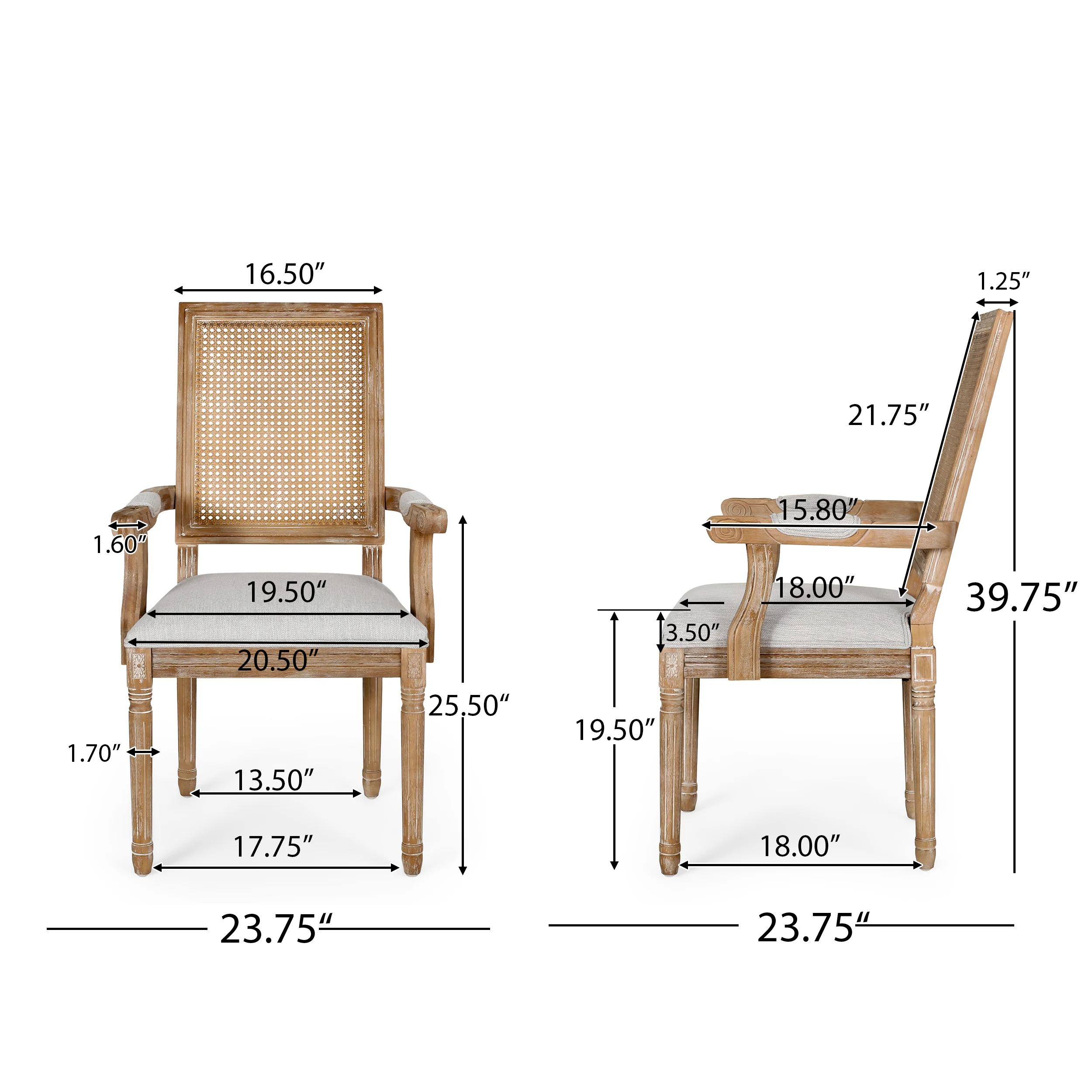 Zentner French Country Upholstered Wood and Cane Upholstered Dining Chairs, Set of 2 - furnishings
