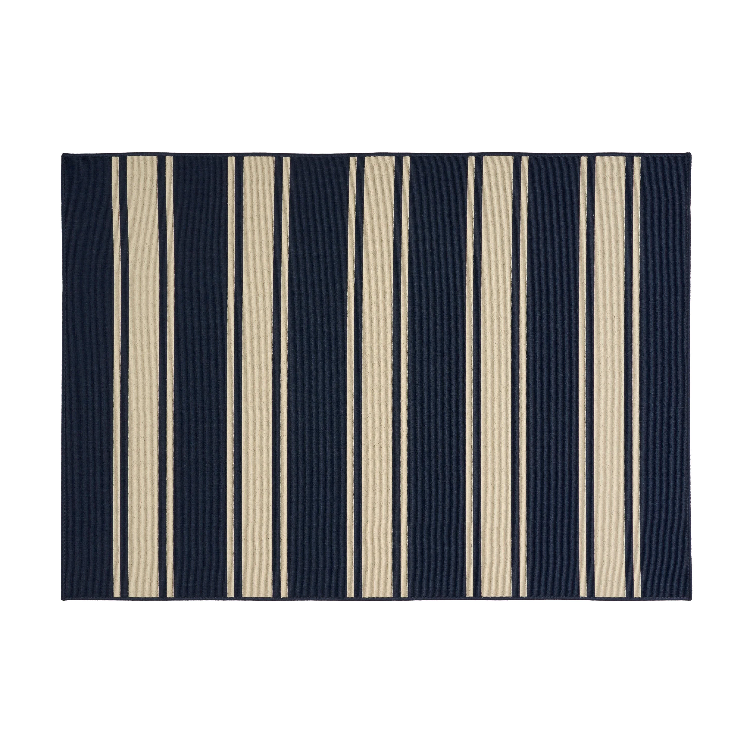 Julia Outdoor Stripe Area Rug, Navy and Ivory - furnishings
