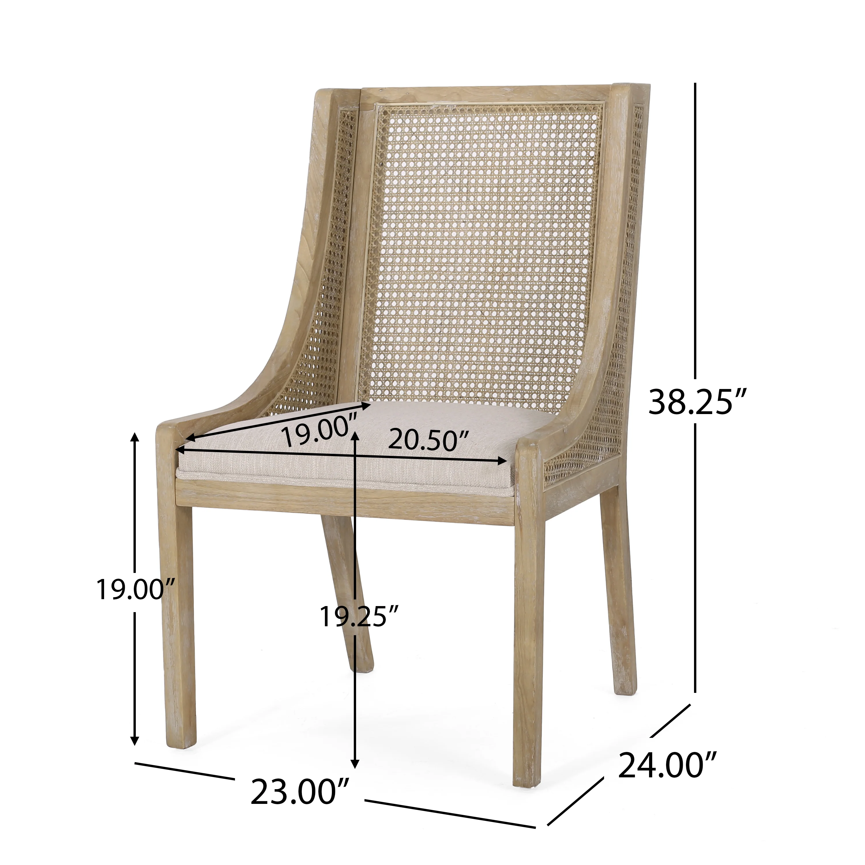 Wendell Rustic Cane and Wood Upholstered Dining Chairs, Set of 2 - furnishings
